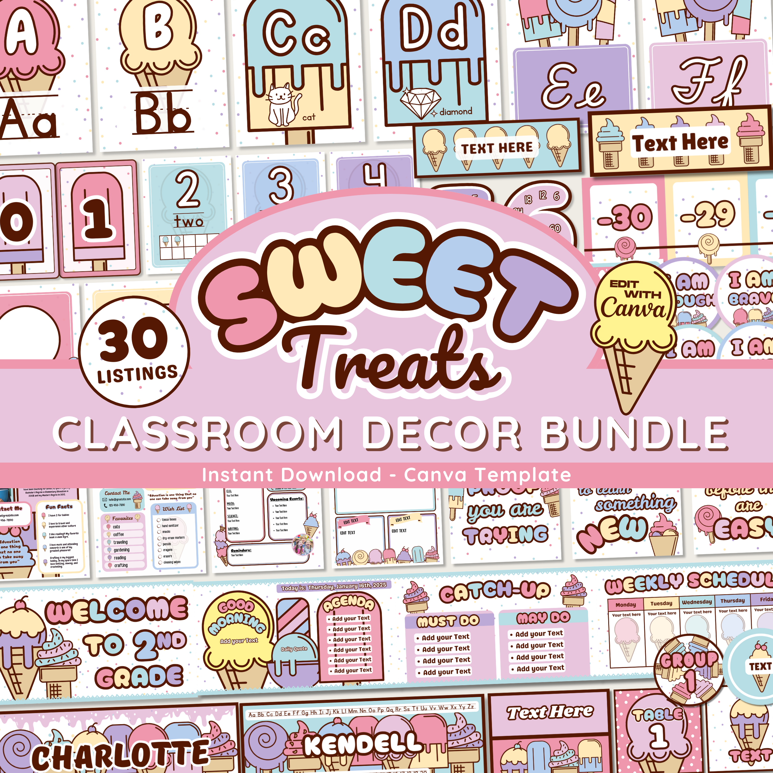 Sweet Treats Classroom Decor Bundle, Ice Cream Theme Teacher Decorations, Pastel Classroom Posters & Decor, Bulletin Board Display Kits