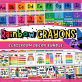 Rainbow Crayon Classroom Decor Bundle: Editable Teacher Templates (Canva, Instant Download), Bright Crayon Theme
