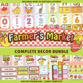 Editable Classroom Farmer's Market Printable Decor Bundle: School Display Kits, Canva Template (Digital Download), Fruit & Veggie Teacher Theme