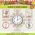 Printable Classroom Clock & Hand Labels: Farmer's Market Decor Theme, Editable Canva Template (Digital Download)