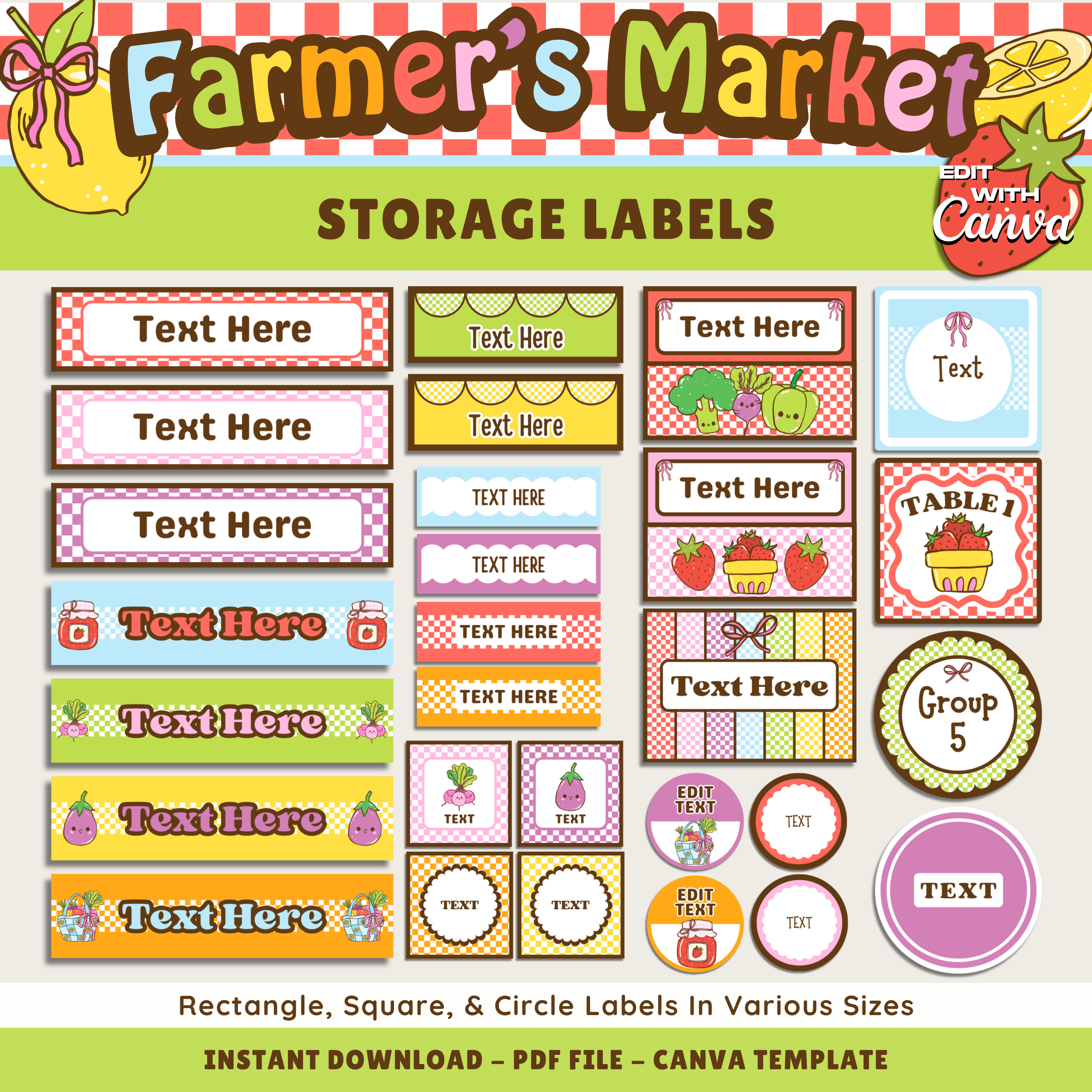 Printable Classroom Storage Labels & Tags: Farmer's Market Decor Theme, Editable Canva Template (Digital Download)