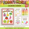Calming Corner Posters & Breathing Techniques: Farmer's Market Decor Theme, Editable Canva Template (Digital Download)