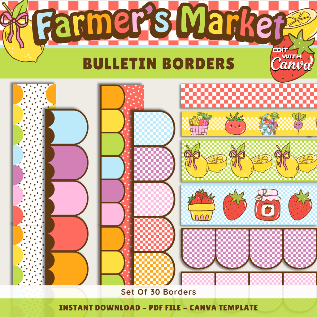 Printable Gingham Bulletin Borders, Farmer's Market Classroom Decor Theme, Checkered Display Borders, Editable Template (Digital Download)