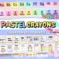Pastel Rainbow Crayon Classroom Decor Kit: Editable Teacher Theme (Canva Template Digital Download), Printable Teacher Decor