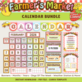 Elementary Printable Calendar Bulletin Board Bundle: Farmer's Market Classroom Decor Theme, Editable Canva Template