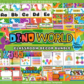 Dinosaur Classroom Decor Set: Editable Teacher Organization (Canva Template Digital Download), Bright Bold Dino Theme