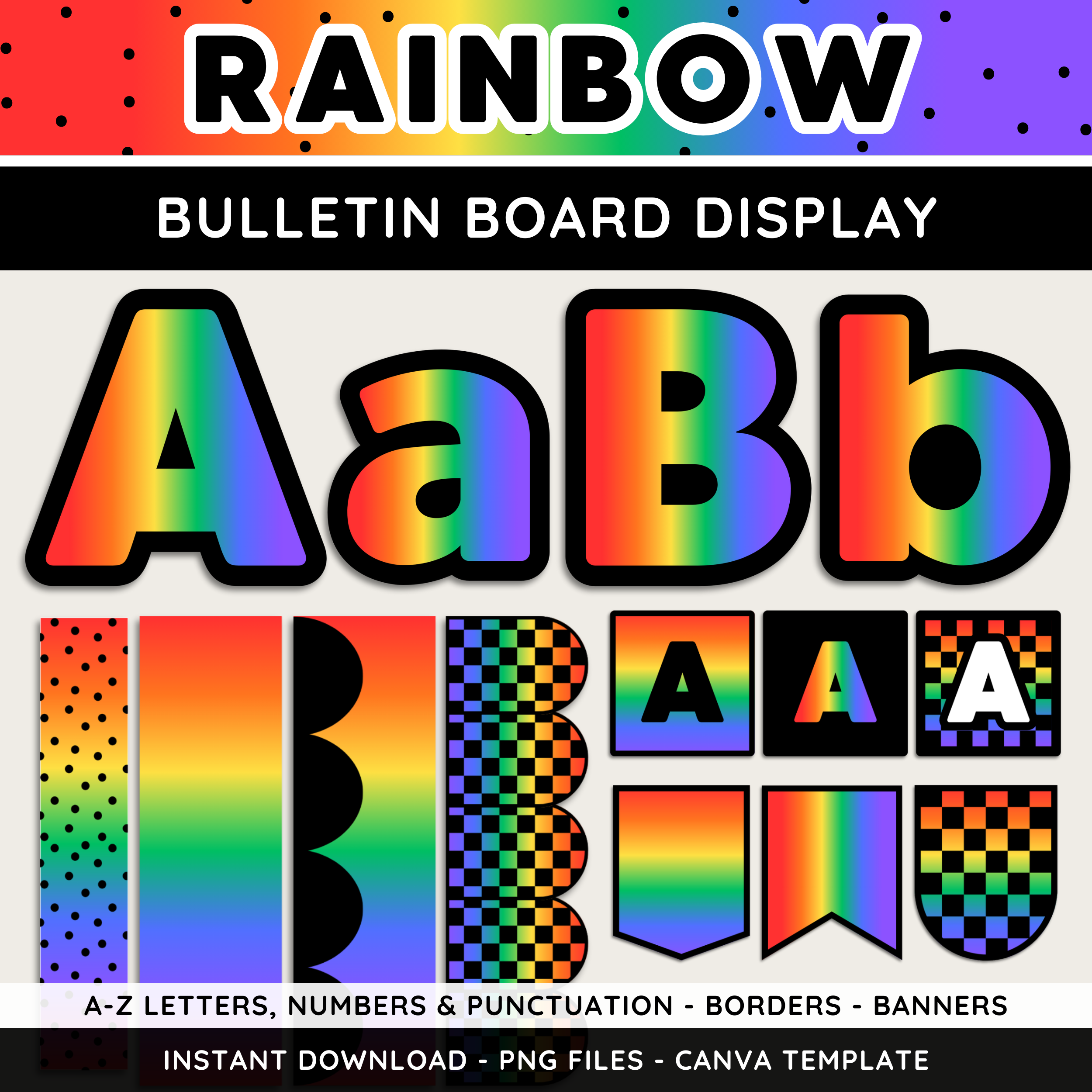Rainbow Bulletin Board Display Kit: Printable Colorful Borders & Banners, Classroom Decor, Instant Download