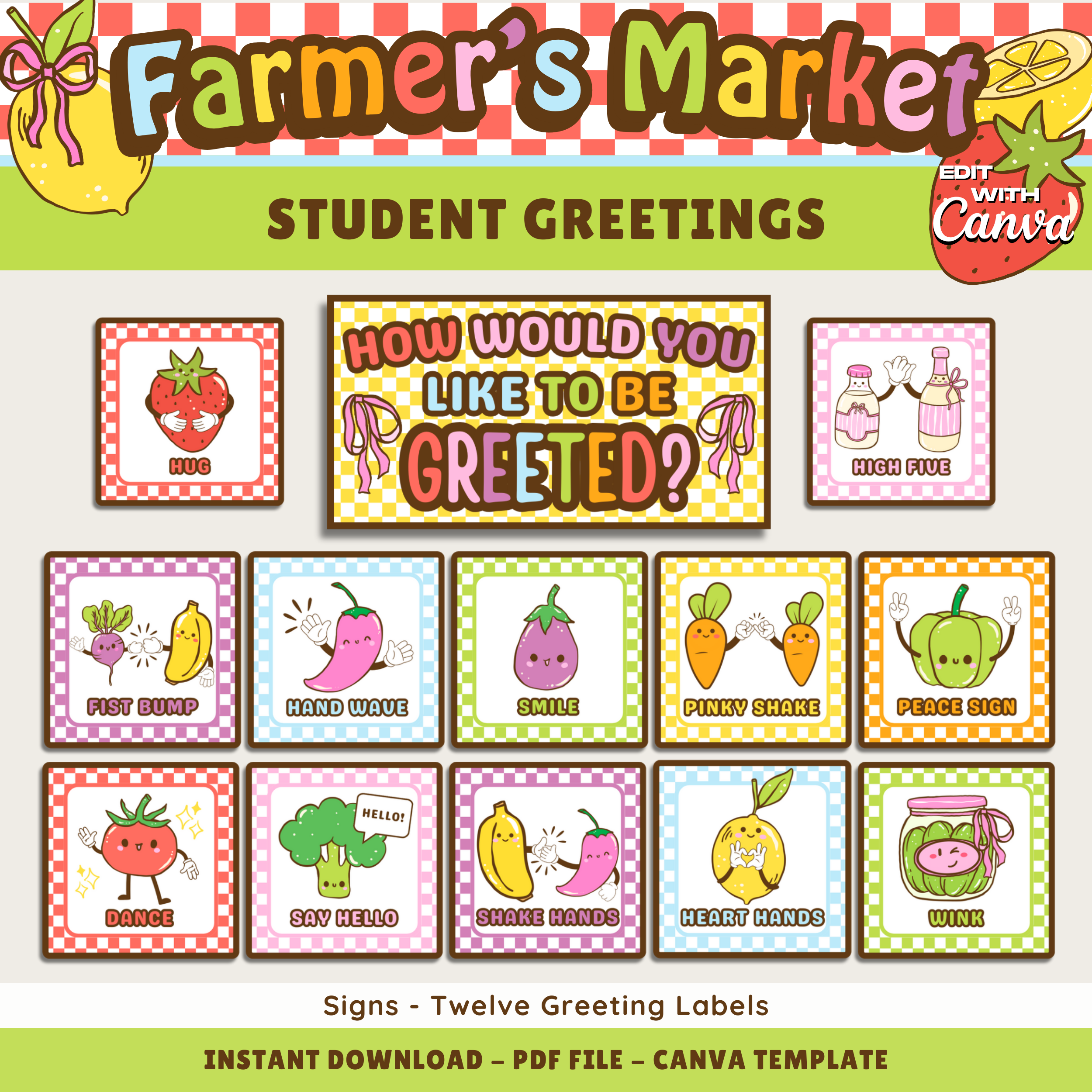 Student Greetings Printable Display: Farmer's Market Classroom Decor Theme, Editable Template (Digital Download)