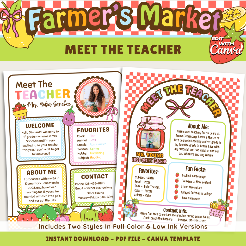 Printable Meet The Teacher Editable Template: Farmer's Market Classroom Decor Theme (Digital Download)