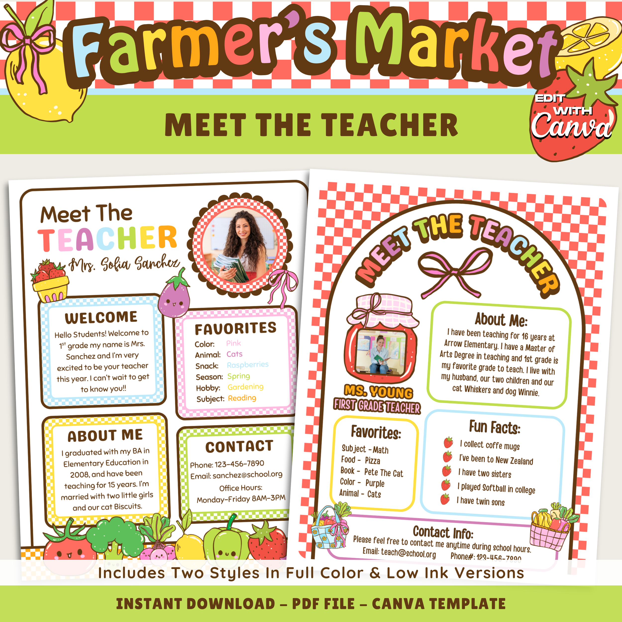 Printable Meet The Teacher Editable Template: Farmer's Market Classroom Decor Theme (Digital Download)