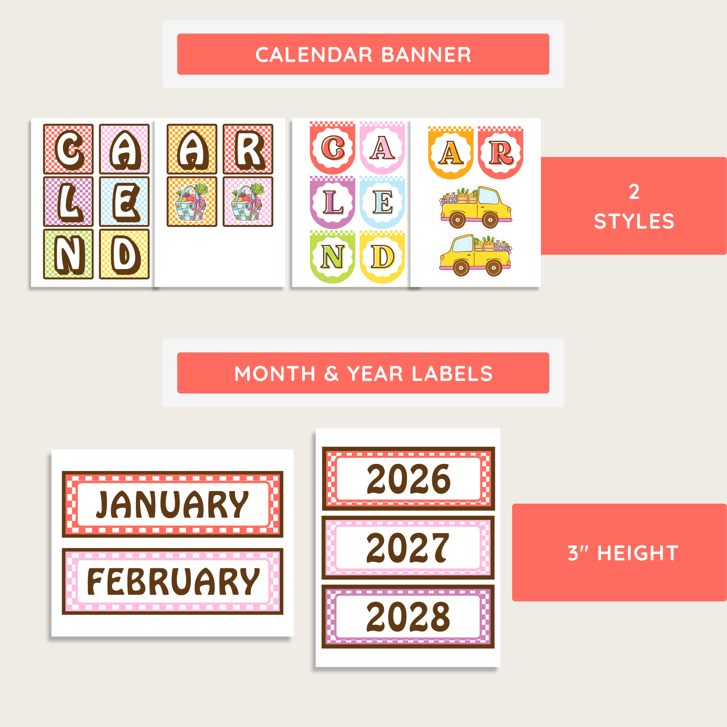 Elementary Printable Calendar Bulletin Board Bundle: Farmer's Market Classroom Decor Theme, Editable Canva Template