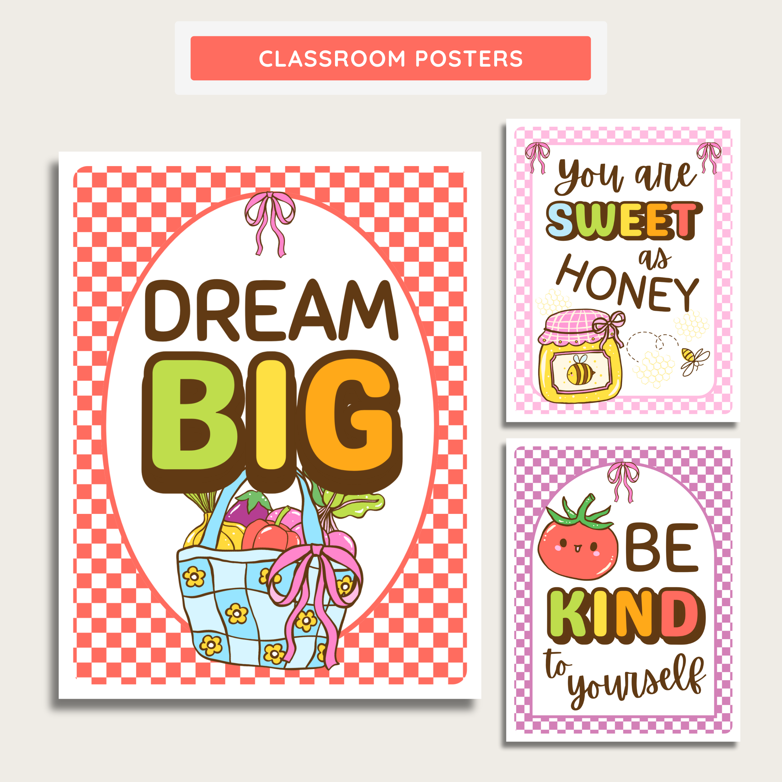 Inspirational Growth Mindset Printable Classroom Posters: Farmer's Market Classroom Decor Theme, Editable Template (Digital Download)