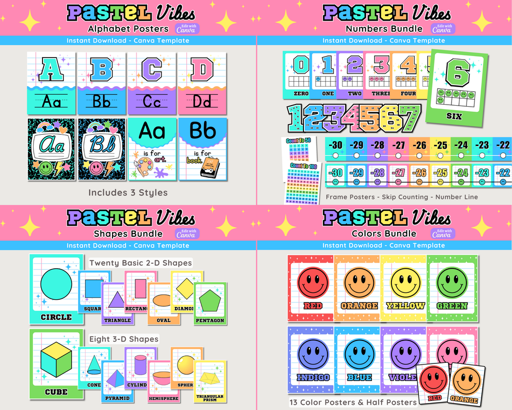 Pastel Happy Sports Classroom Decor Bundle Theme: Editable Printable Displays & Teacher Organizational Materials (Canva Digital Download)