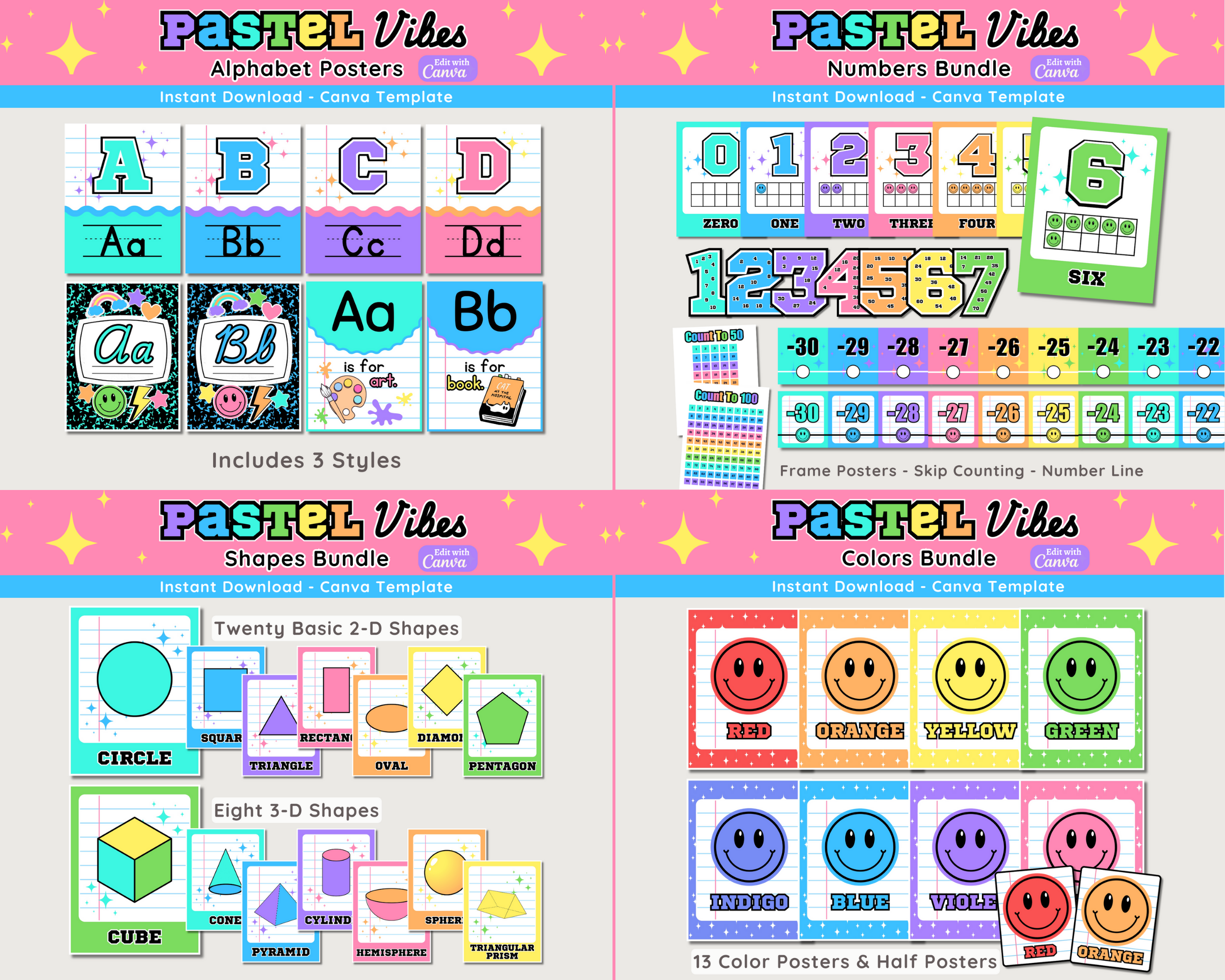 Pastel Happy Sports Classroom Decor Bundle Theme: Editable Printable Displays & Teacher Organizational Materials (Canva Digital Download)