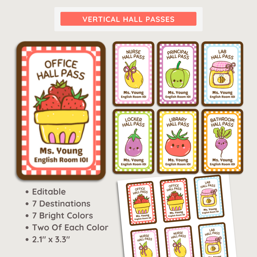 Printable Hall Passes: Farmer's Market Classroom Decor Theme, Editable Template (Digital Download)