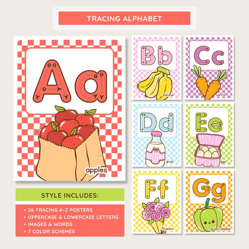ASL Printable Alphabet Posters: A-Z Picture & Words Prints, Farmer's Market Theme, Editable Canva Template (Digital Download)