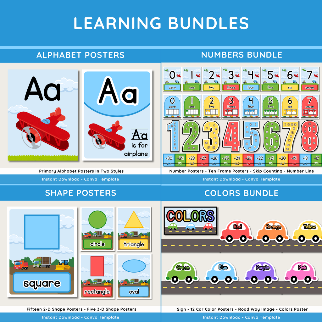 Transportation Classroom Decor Bundle: Vehicles Things That Go Display Theme, Editable Canva Template, Printable Digital Download
