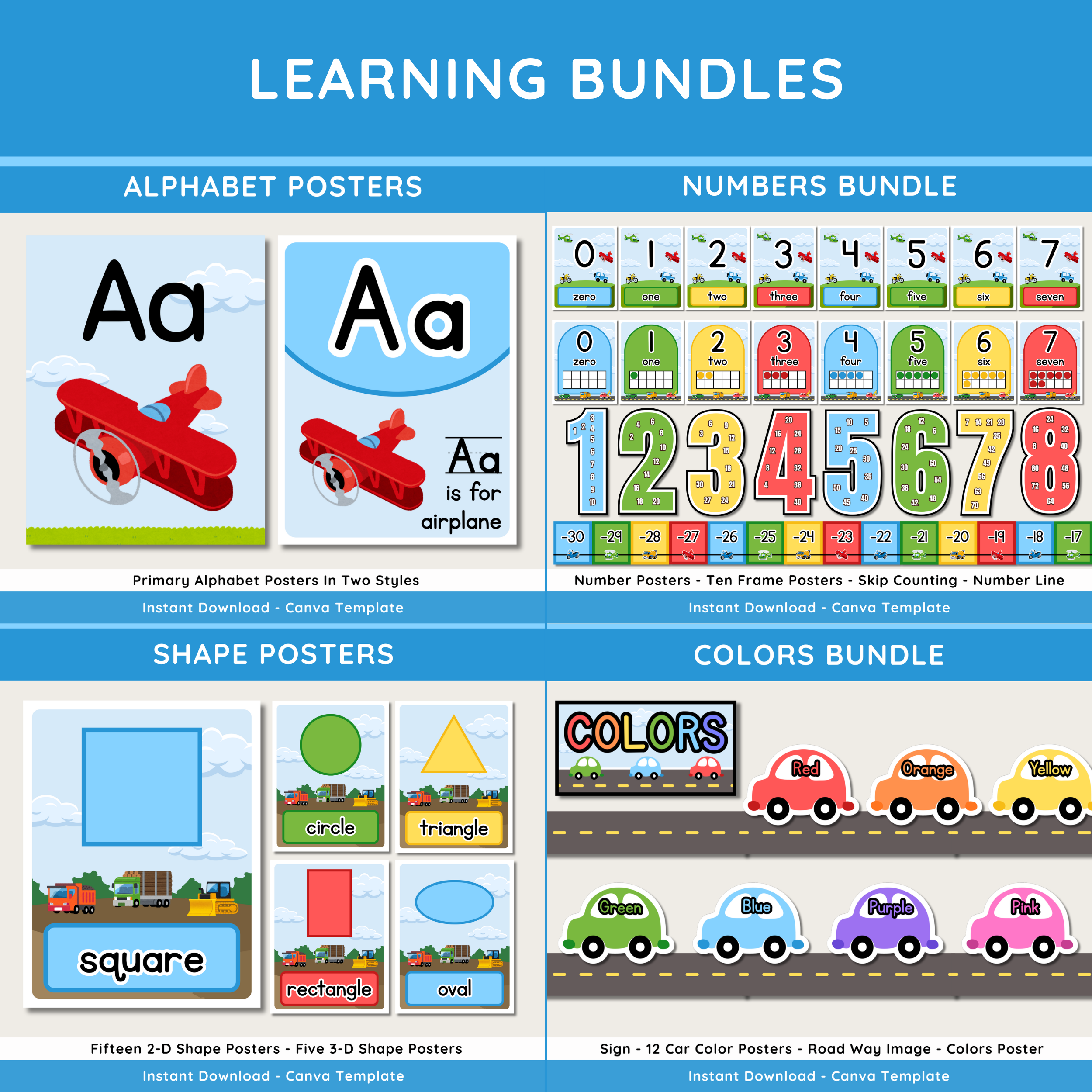 Transportation Classroom Decor Bundle: Vehicles Things That Go Display Theme, Editable Canva Template, Printable Digital Download