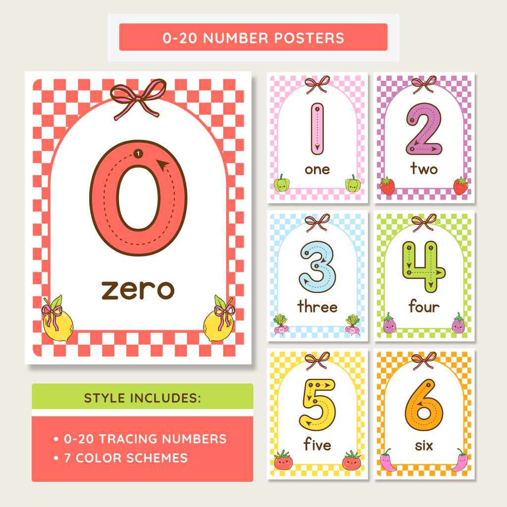 Printable Number Posters: Ten Frame, Skip Counting, Number Line, Farmer's Market Theme, Editable Canva Template