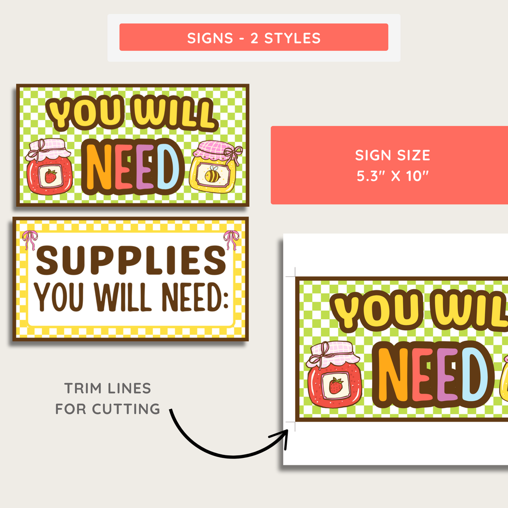 Visual Supply Cards Display: Teacher Instructional Helper, Farmer's Market Classroom Decor Theme, Editable Template (Digital Download)