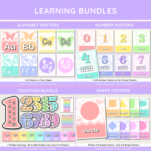 Butterfly Classroom Decor Bundle: Pastel Floral Butterfly Theme, Editable Canva Template, Printable Digital Download