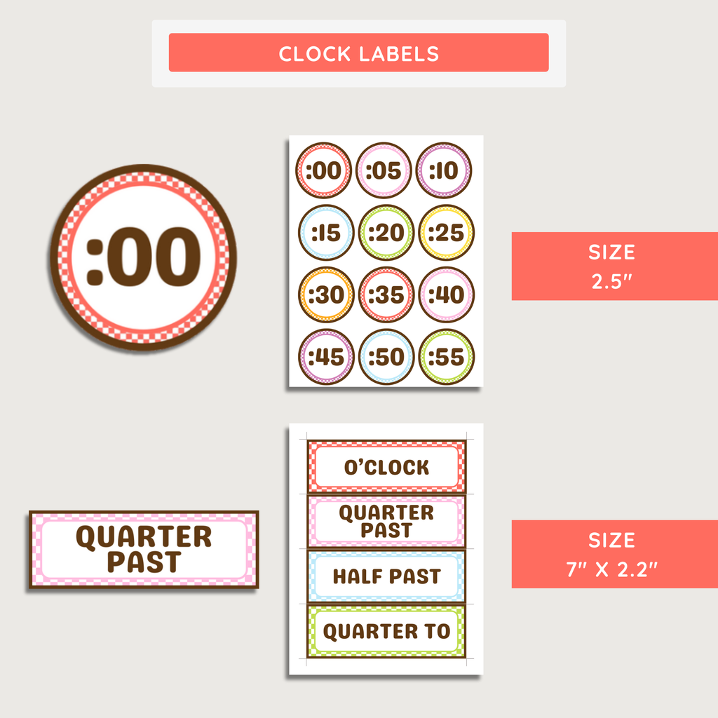 Printable Classroom Clock & Hand Labels: Farmer's Market Decor Theme, Editable Canva Template (Digital Download)