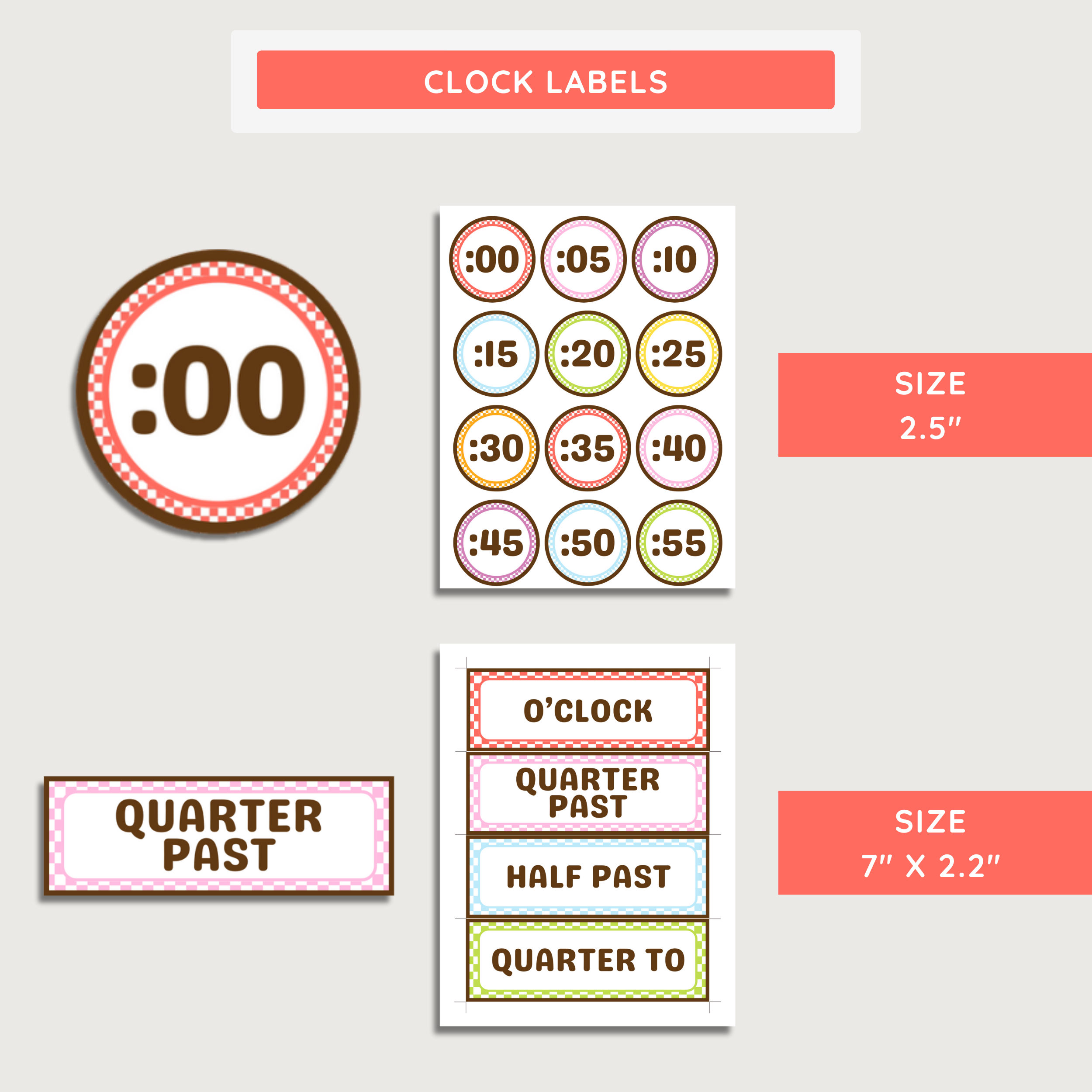 Printable Classroom Clock & Hand Labels: Farmer's Market Decor Theme, Editable Canva Template (Digital Download)