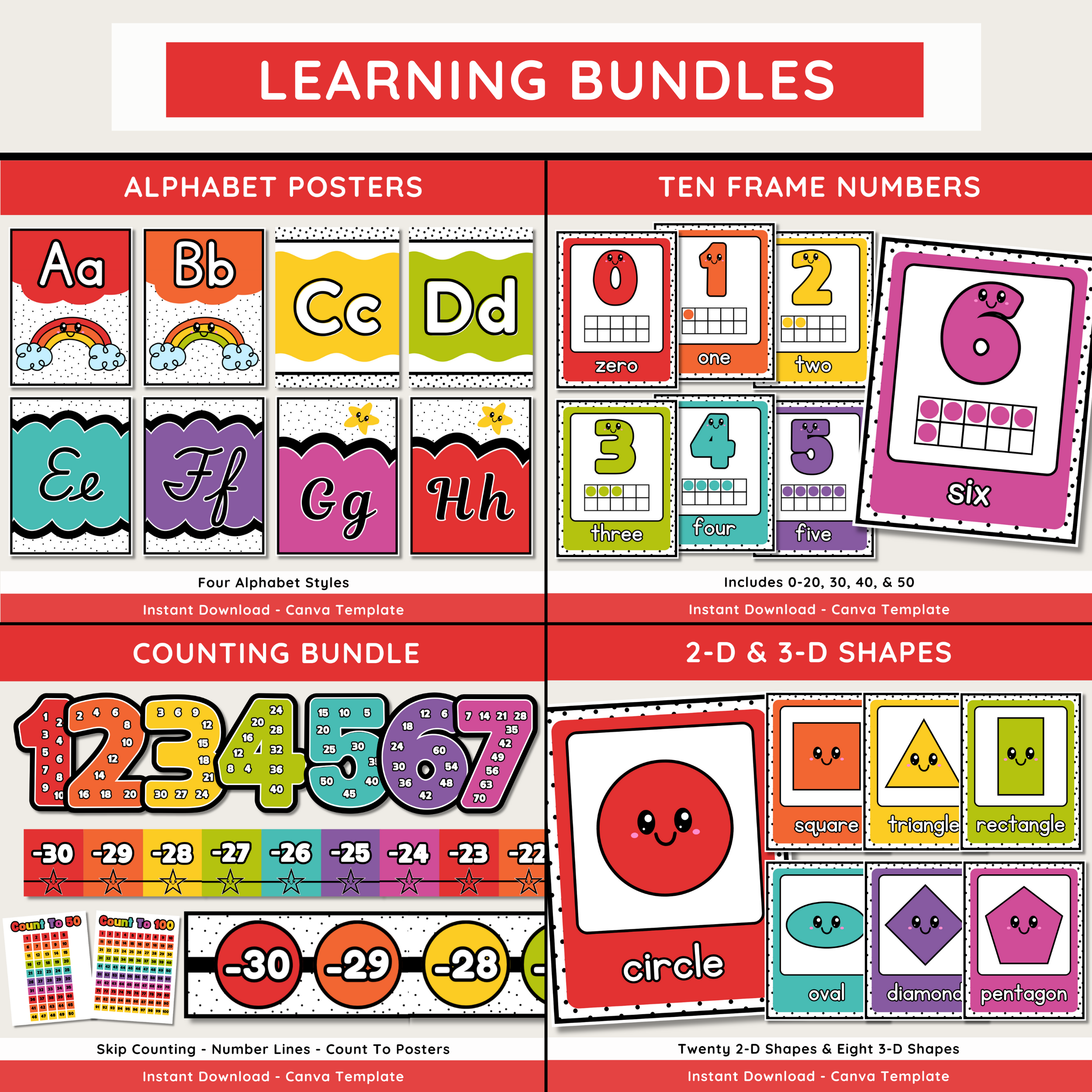 Bold Happy Rainbow Classroom Decor Bundle: Editable Printable Posters (Canva Template Digital Download), Happy Brights Teacher Decor Theme