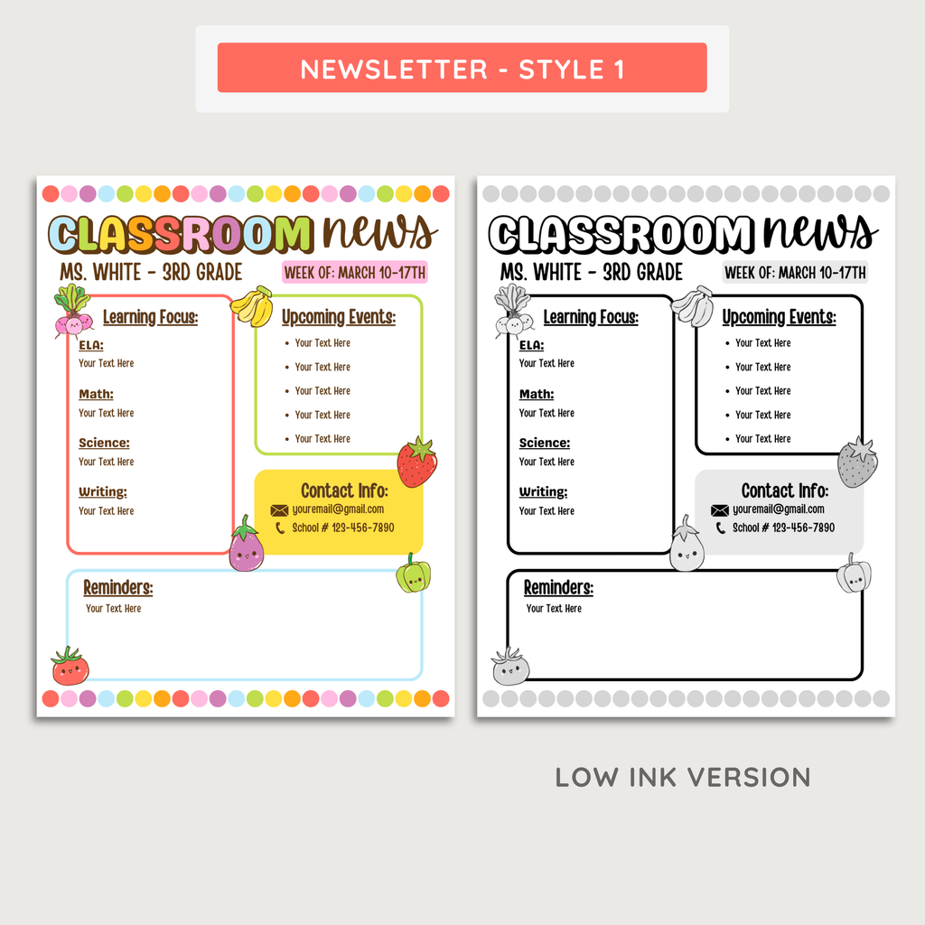 Printable Classroom Newsletter Editable Template: Farmer's Market School Decor Theme (Digital Download)