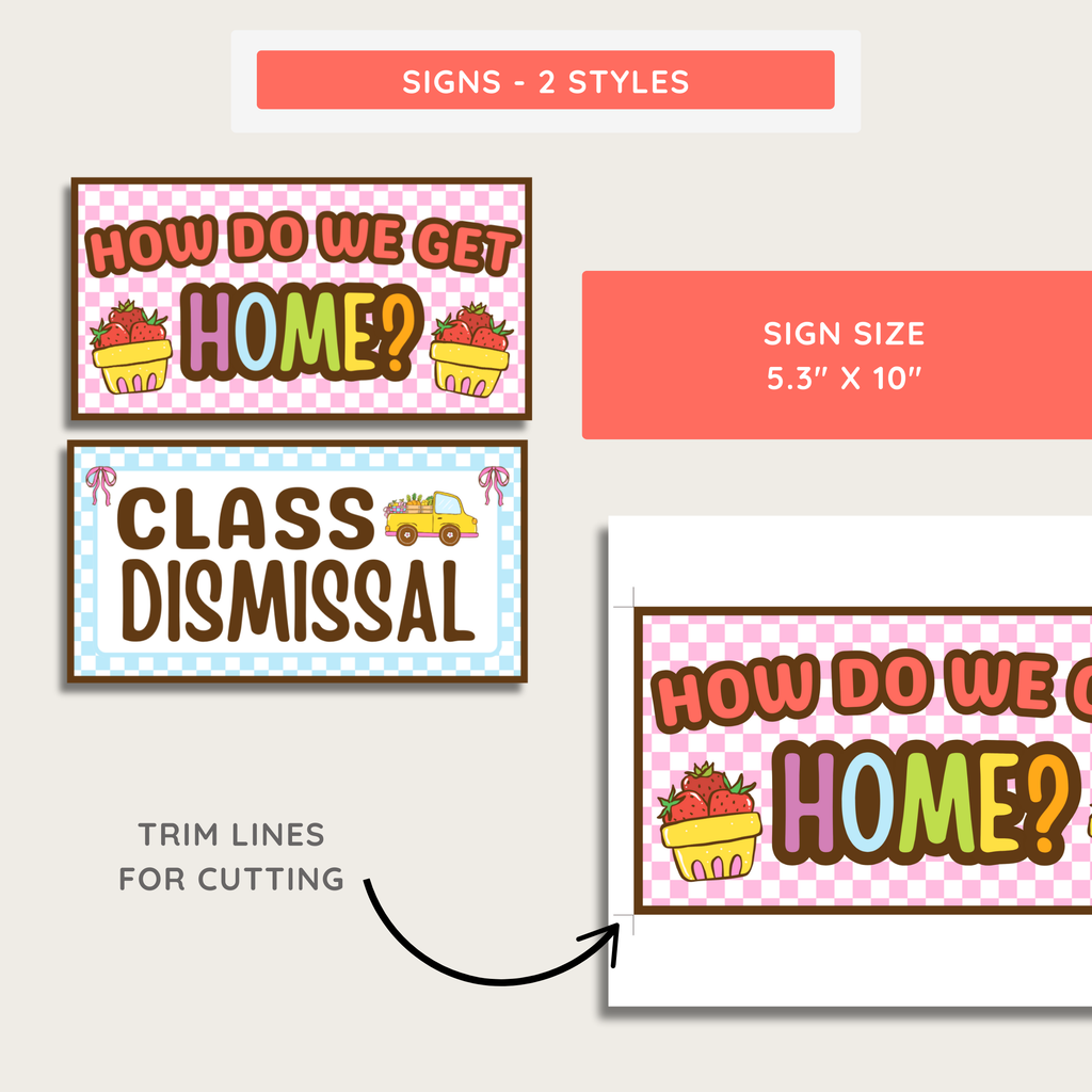 Classroom School Dismissal Printable Display: Farmer's Market Decor Theme, Editable Template (Digital Download)