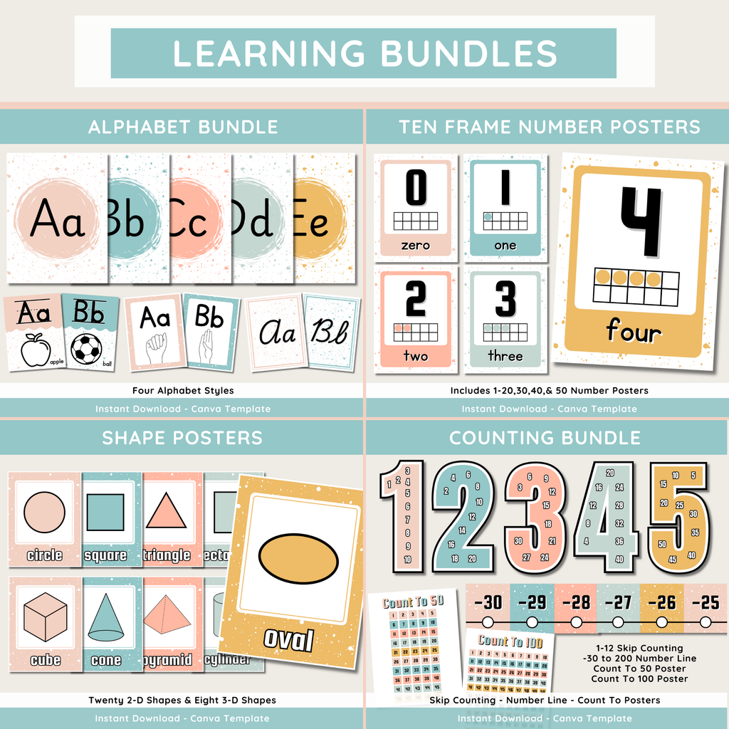 Calm Modern Classroom Decor Bundle: Simple Pastel Teacher Theme (Canva Template)