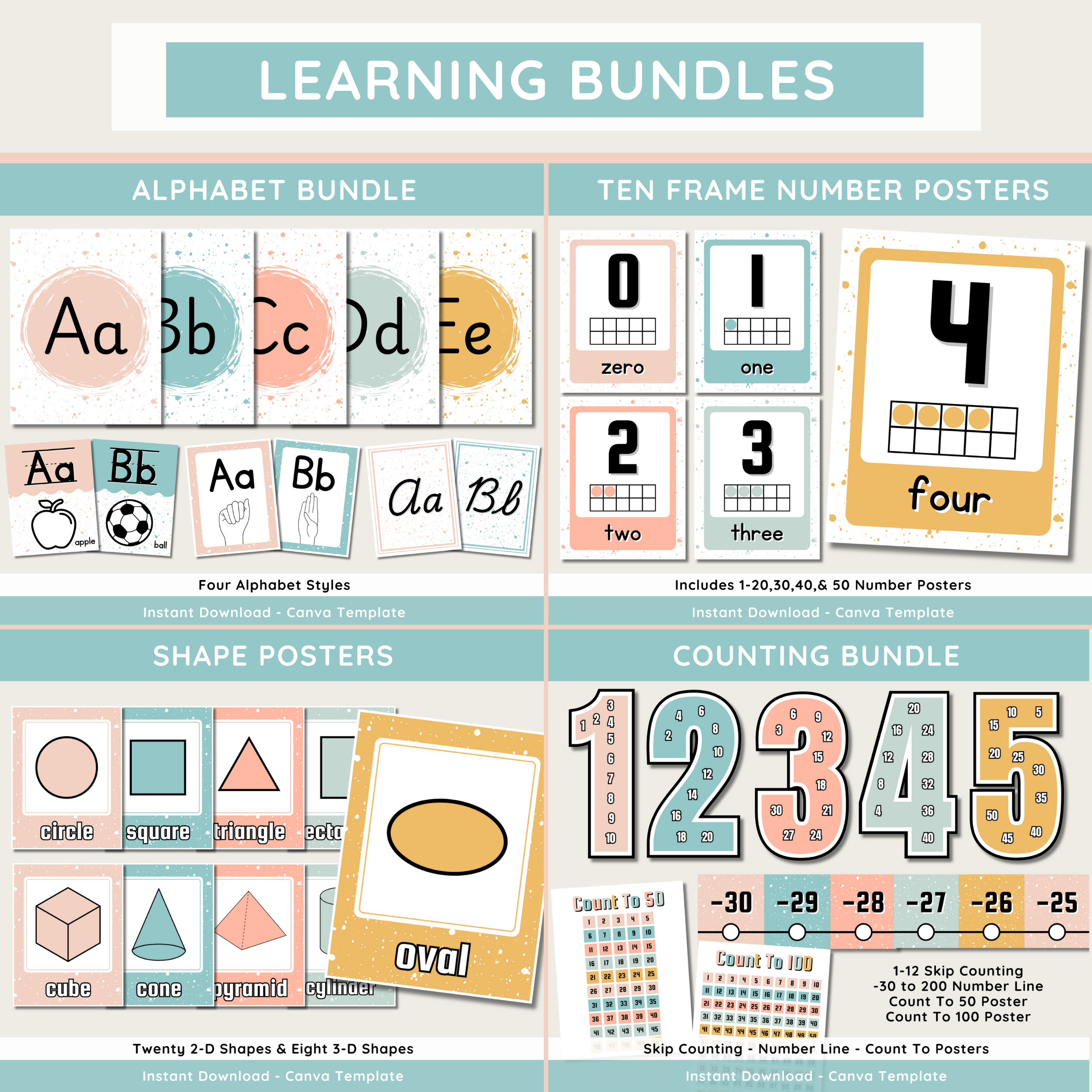 Calm Modern Classroom Decor Bundle: Simple Pastel Teacher Theme (Canva Template)