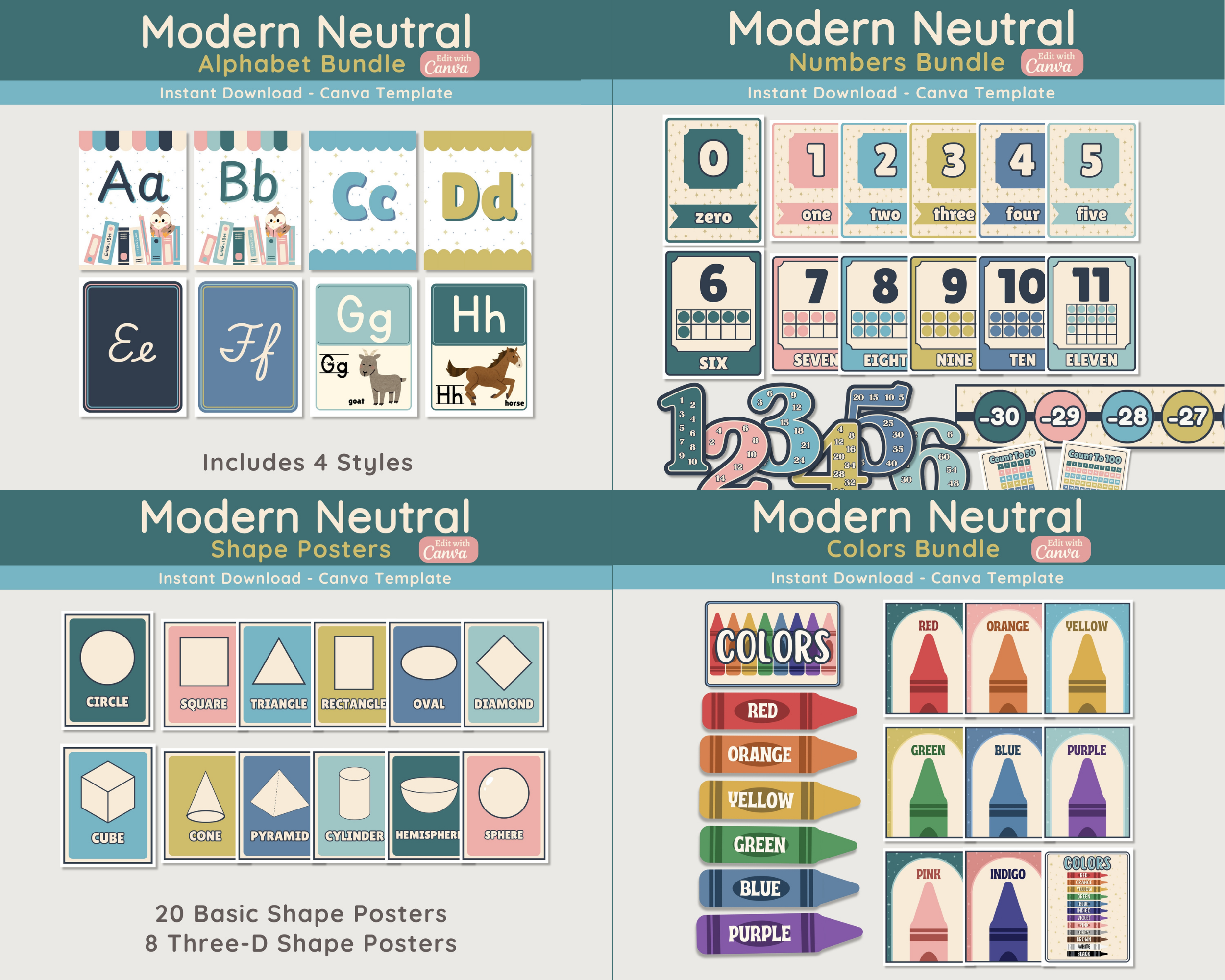 Neutral Simplistic Classroom Decor Bundle: Modern Printable Collection (Canva Template)