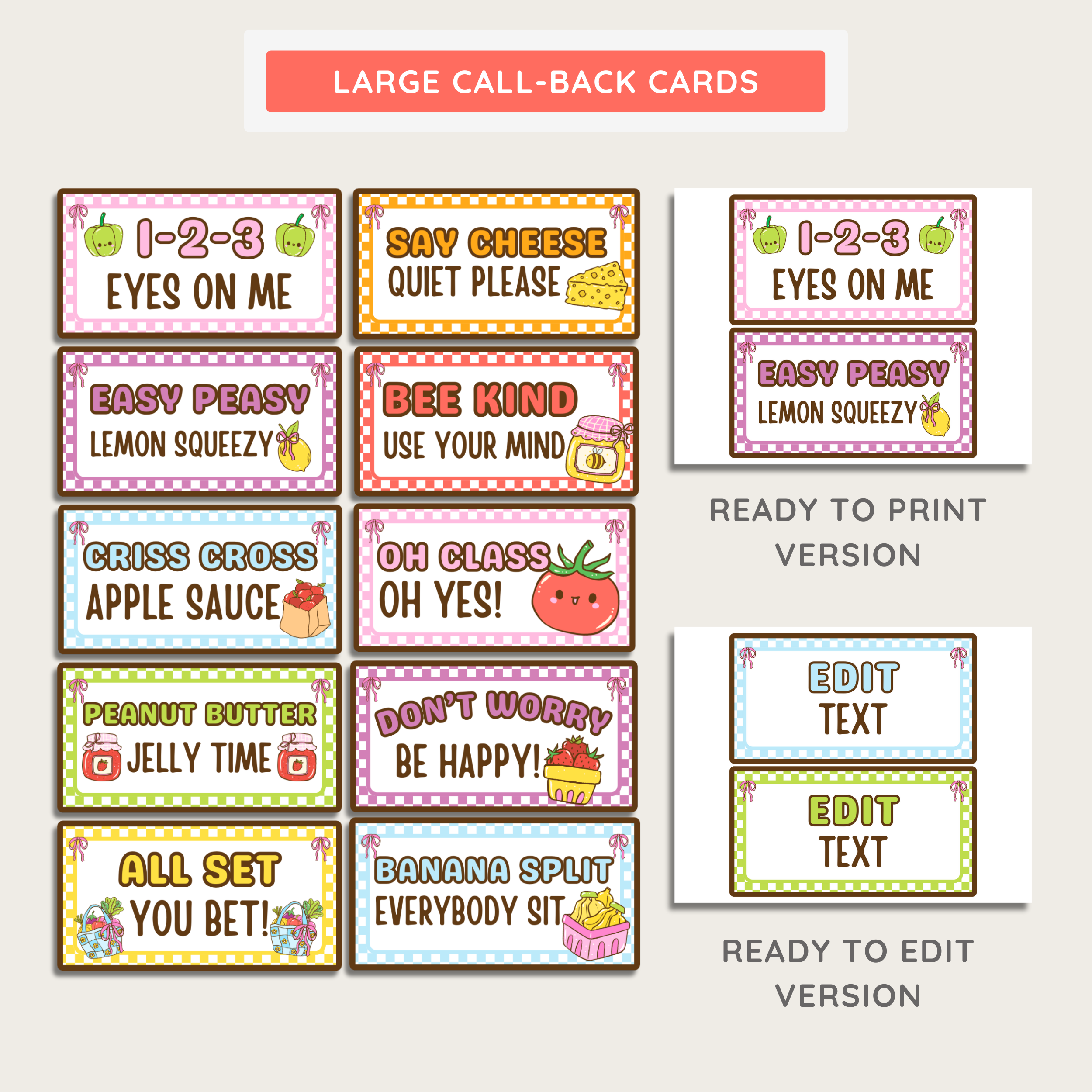 Classroom Teacher Call Backs: Call & Response Labels, Farmer's Market Decor Theme, Editable Canva Template (Digital Download)