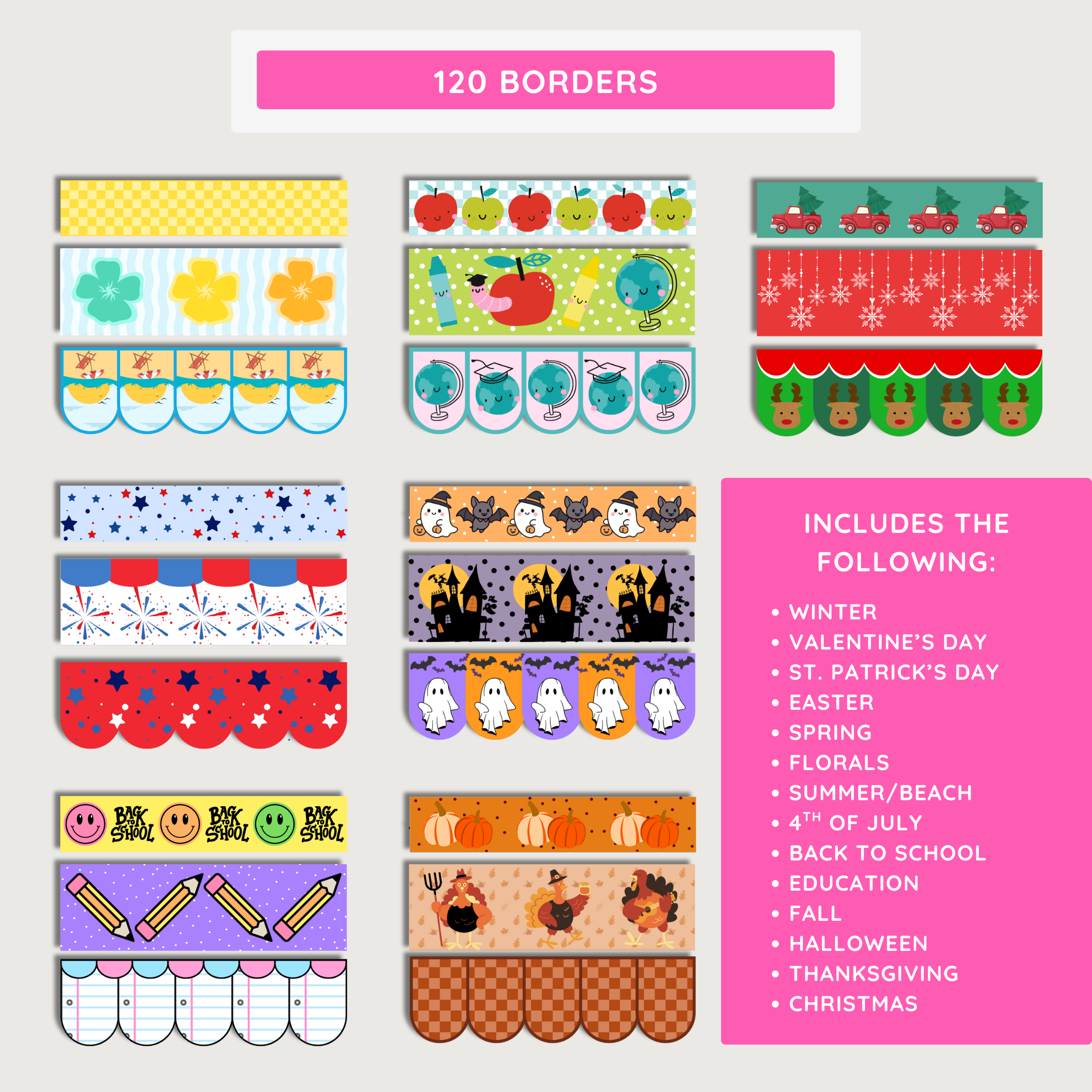 Monthly & Holiday Bulletin Borders: Seasonal Displays, Printable PDF Classroom Decor, Complete School Year Bulletin Borders