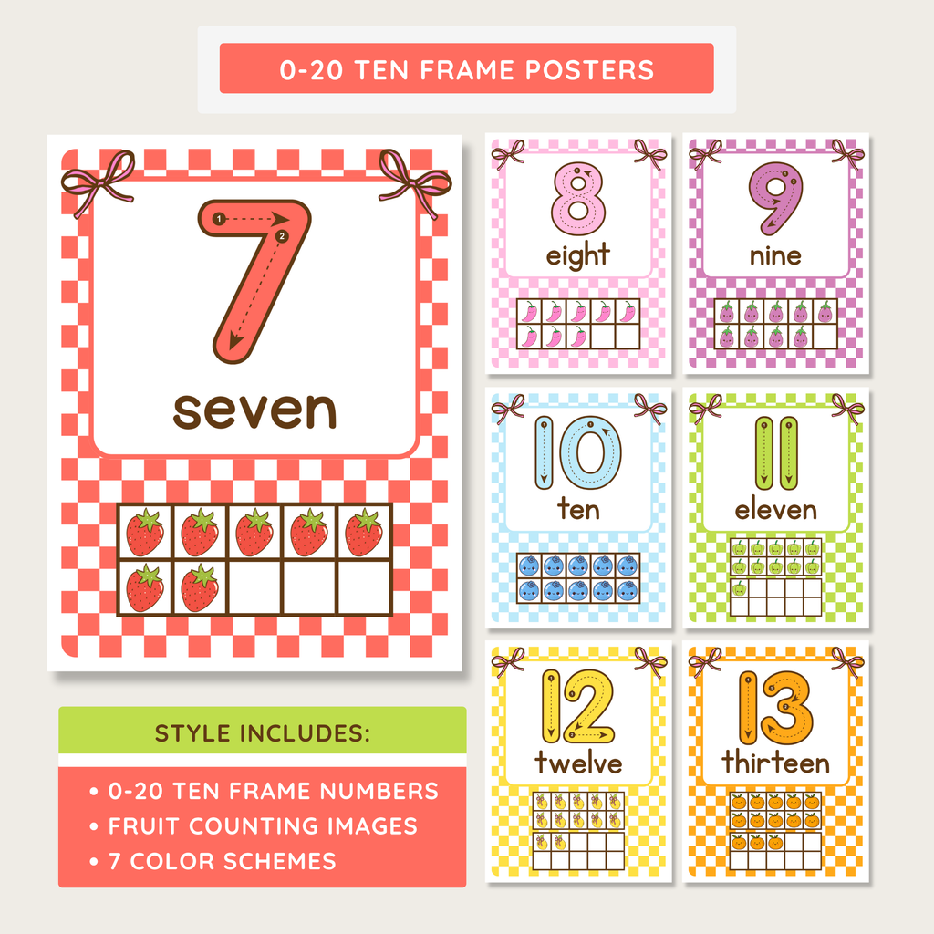 Printable Number Posters: Ten Frame, Skip Counting, Number Line, Farmer's Market Theme, Editable Canva Template