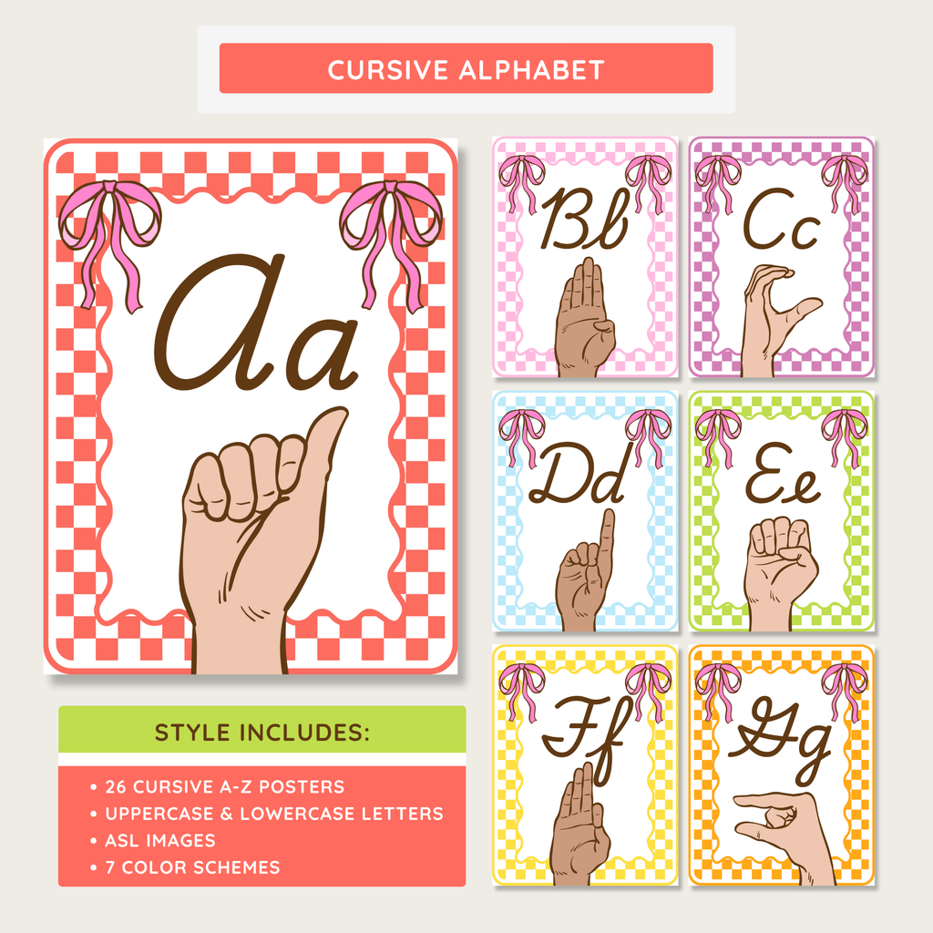 ASL Printable Alphabet Posters: A-Z Picture & Words Prints, Farmer's Market Theme, Editable Canva Template (Digital Download)