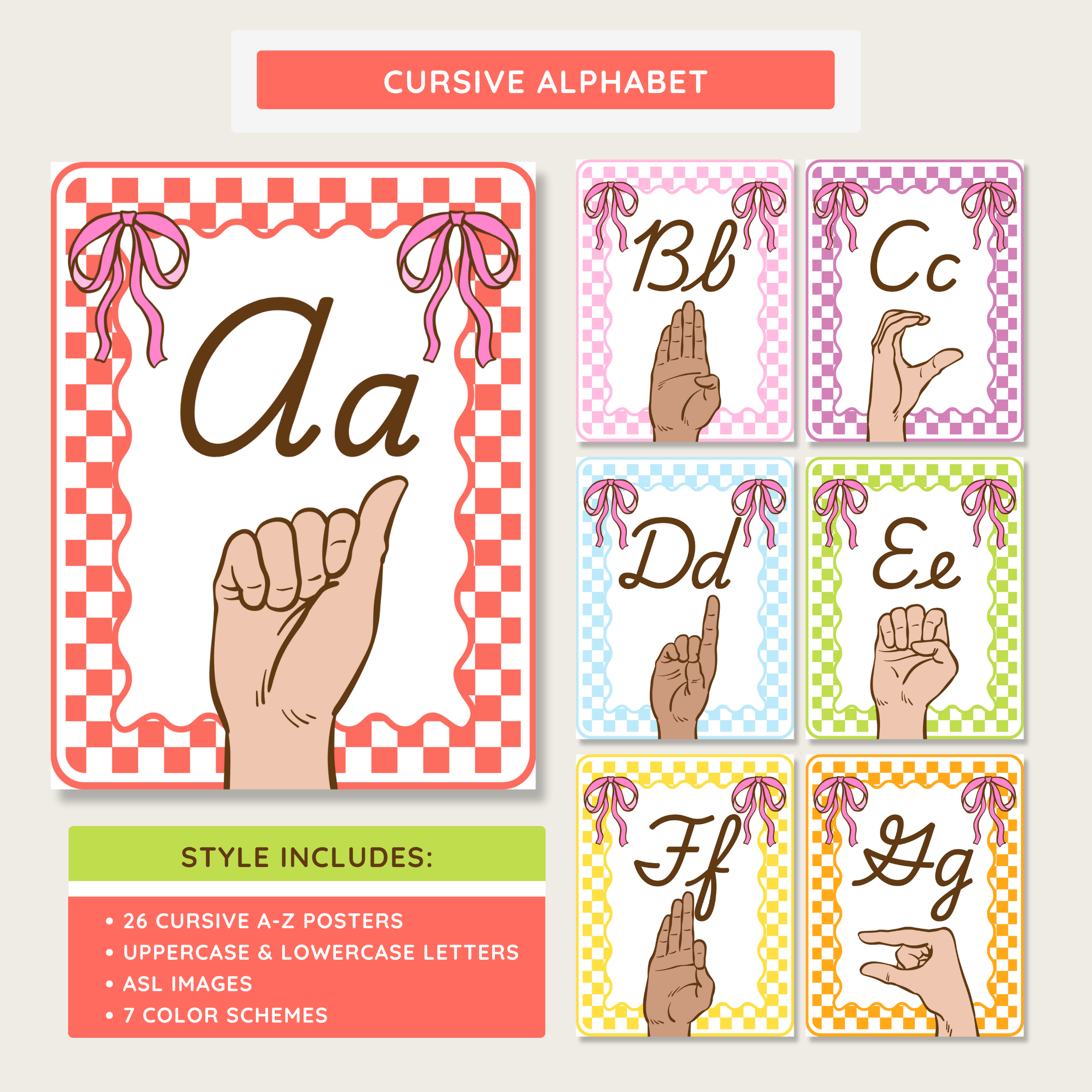 ASL Printable Alphabet Posters: A-Z Picture & Words Prints, Farmer's Market Theme, Editable Canva Template (Digital Download)