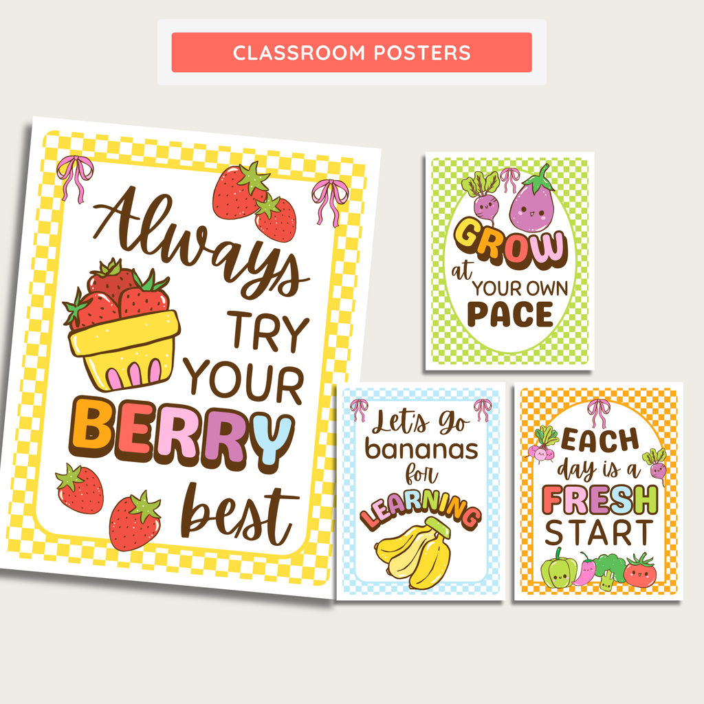 Inspirational Growth Mindset Printable Classroom Posters: Farmer's Market Classroom Decor Theme, Editable Template (Digital Download)