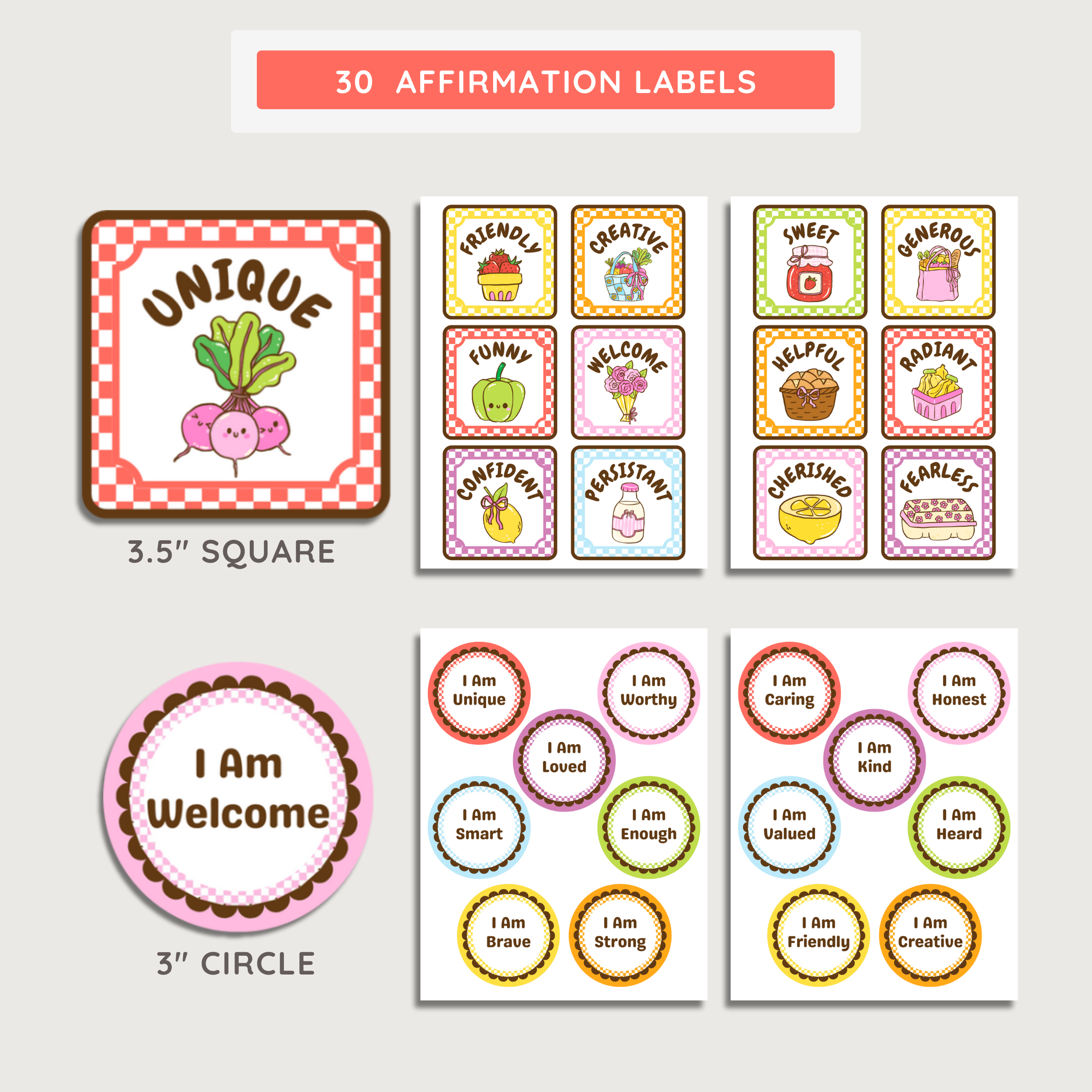 Affirmation Station: Kids Inspirational Labels, Farmer's Market Classroom Decor Theme, Editable Template (Digital Download)