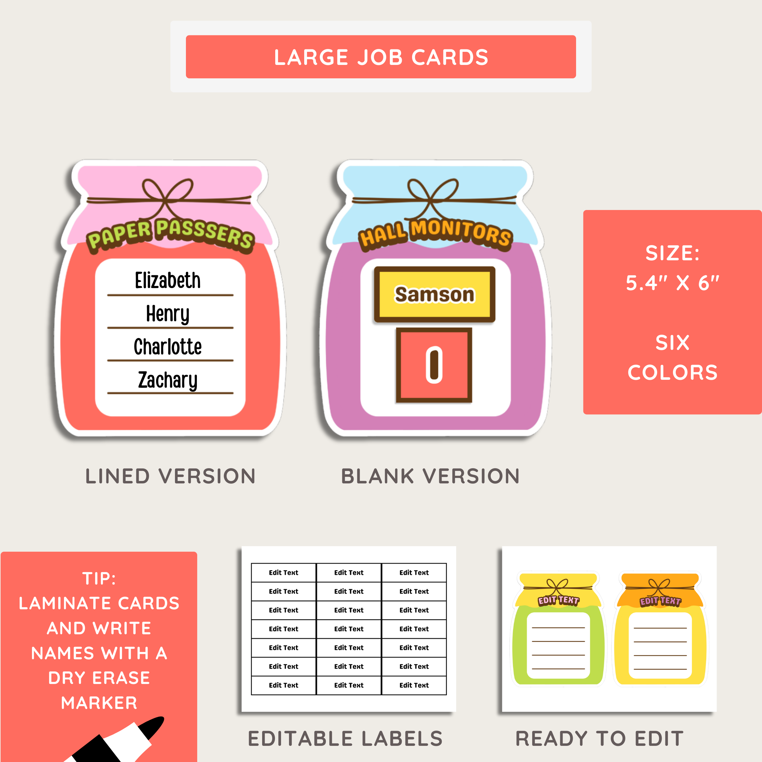 Classroom Jobs Student Helpers Printable Display: Farmer's Market Decor Theme, Editable Template (Digital Download)