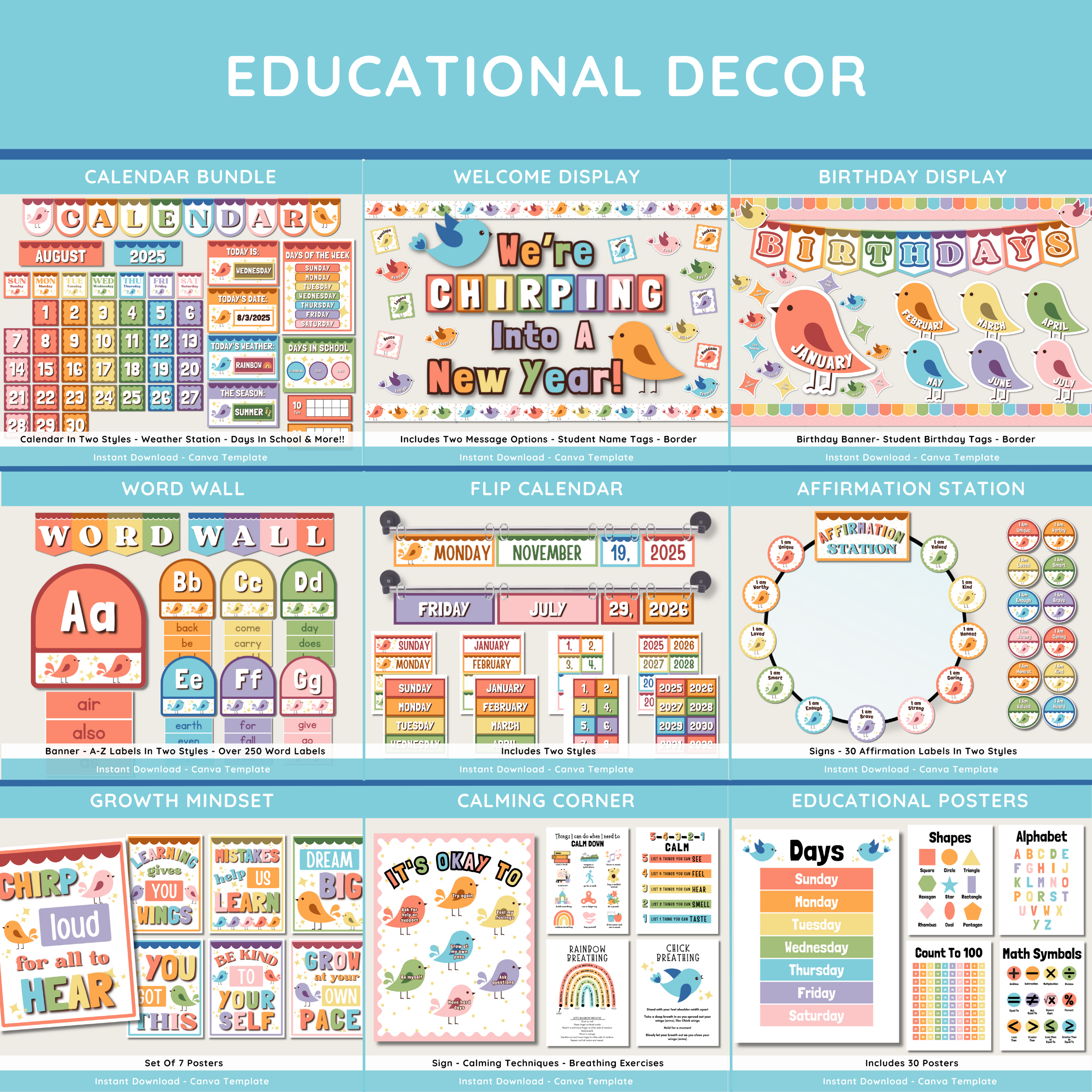 Retro Groovy Chicks Classroom Decor Bundle Theme: Editable Teacher Canva Templates, Printable Digital Download