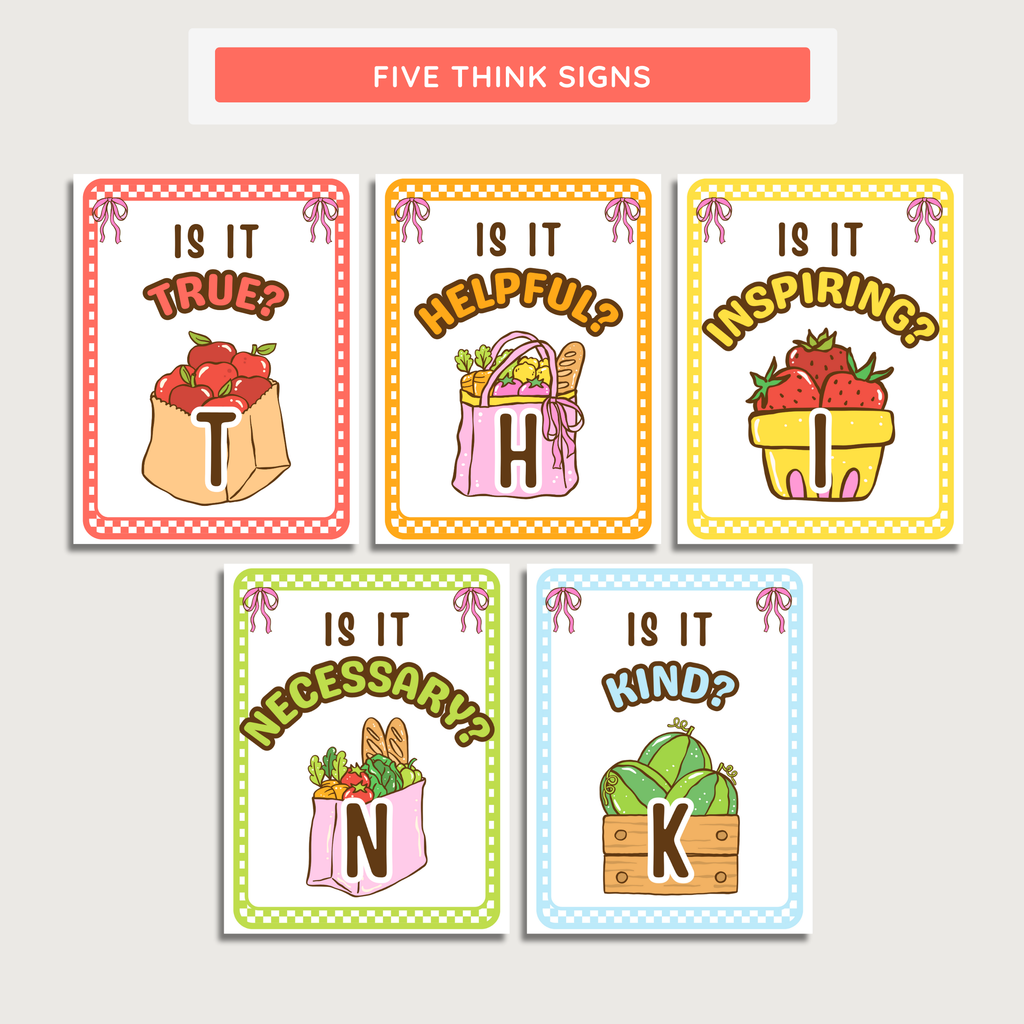 Think Before You Speak Classroom Posters: Farmer's Market Decor Theme, Editable Canva Template (Digital Download)