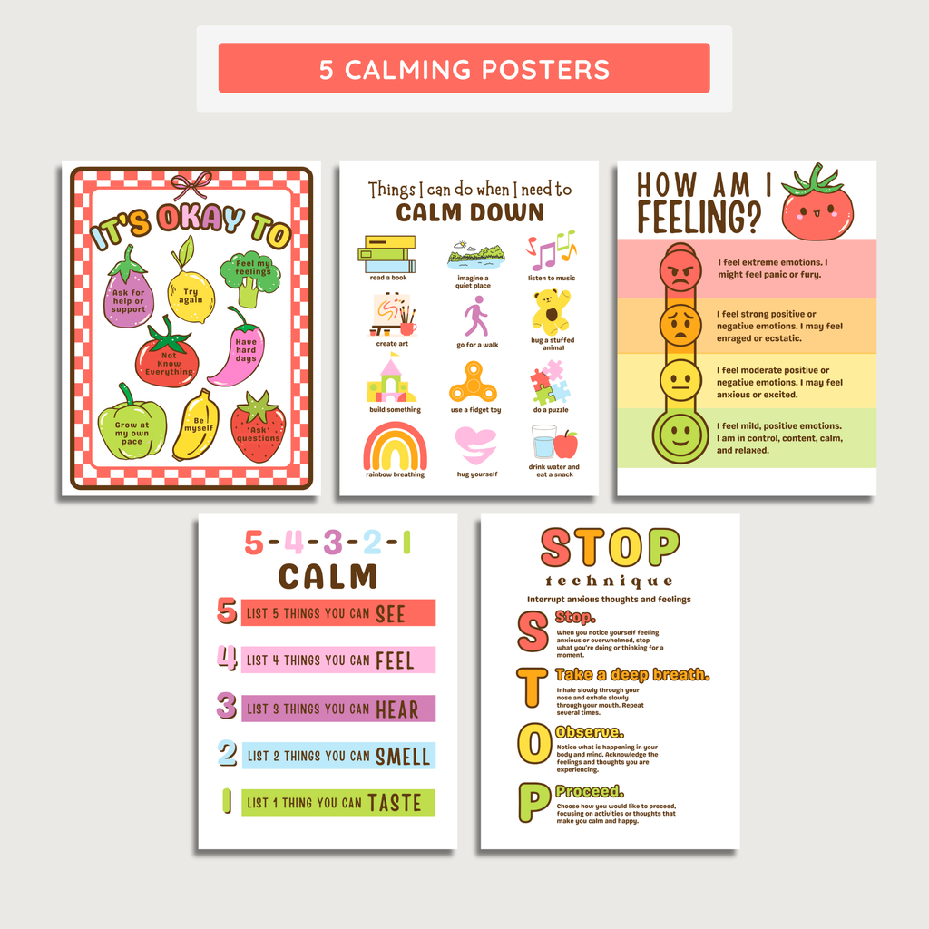 Calming Corner Posters & Breathing Techniques: Farmer's Market Decor Theme, Editable Canva Template (Digital Download)