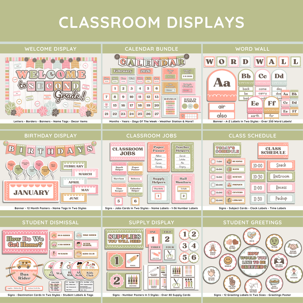 Bold Pastel Printable Classroom Decor Bundle: Editable Teacher Complete Room Kit, Simple Modern Theme