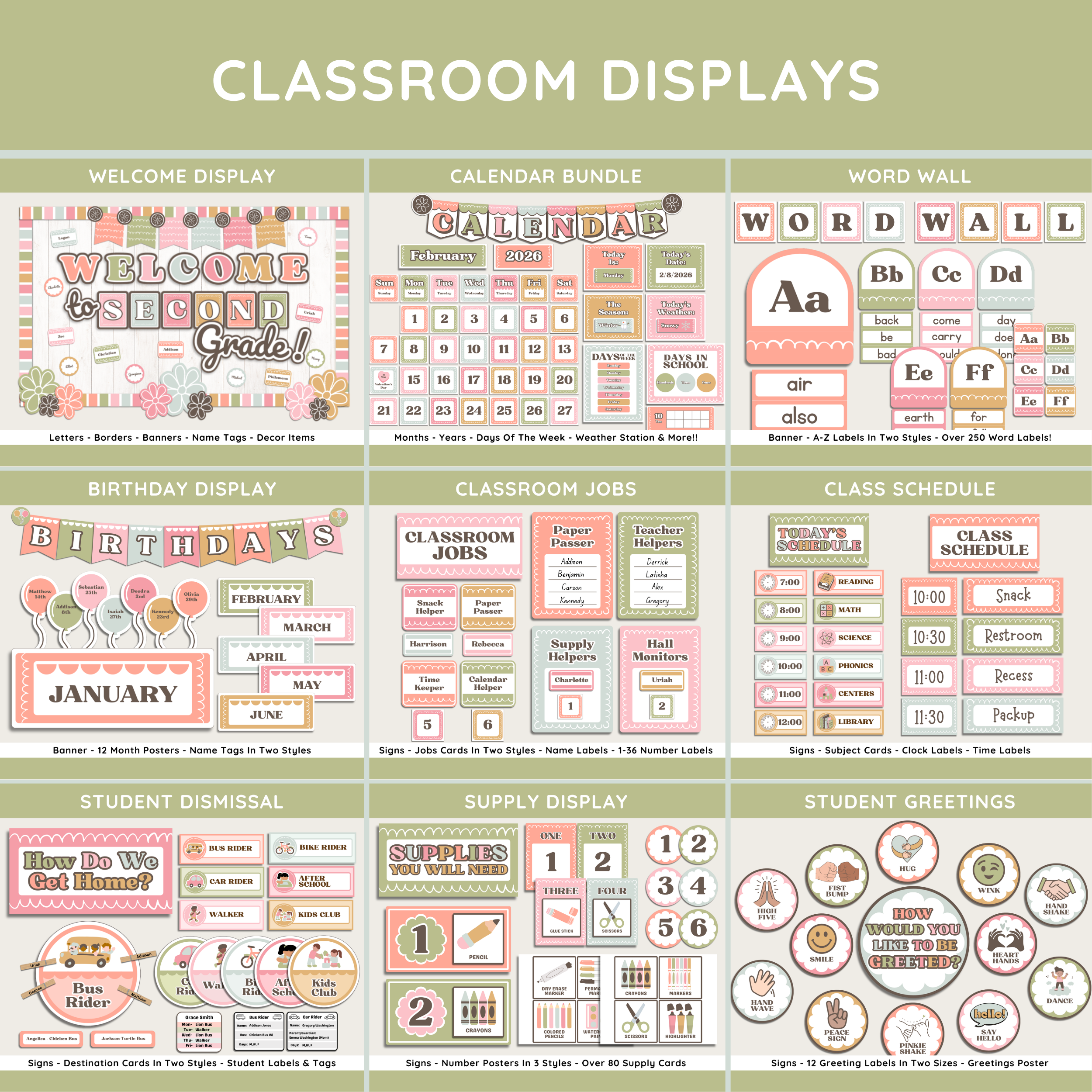 Bold Pastel Printable Classroom Decor Bundle: Editable Teacher Complete Room Kit, Simple Modern Theme