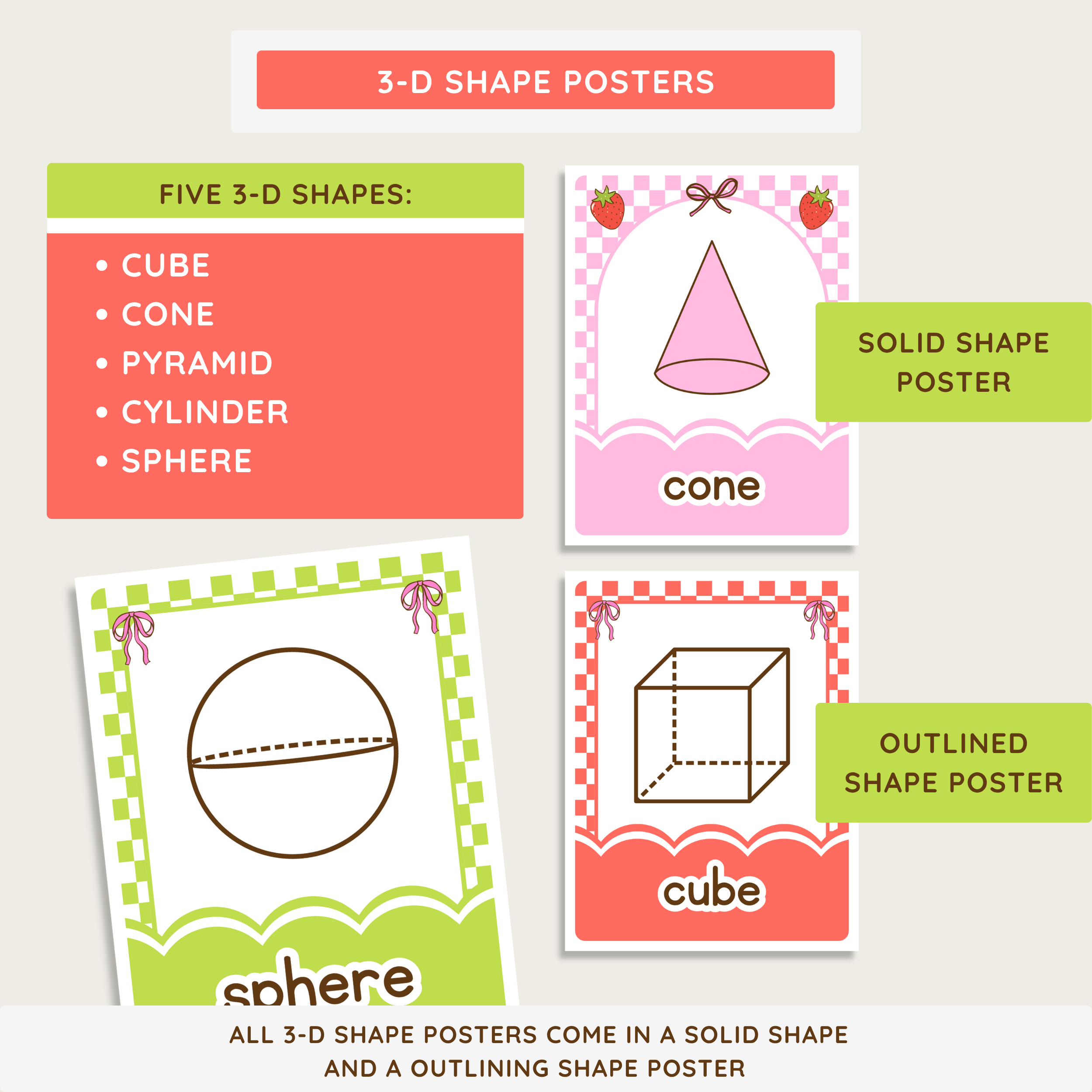 Printable 2-D & 3-D Shape Posters: Farmer's Market Classroom Decor Theme, Editable Canva Template (Digital Download)