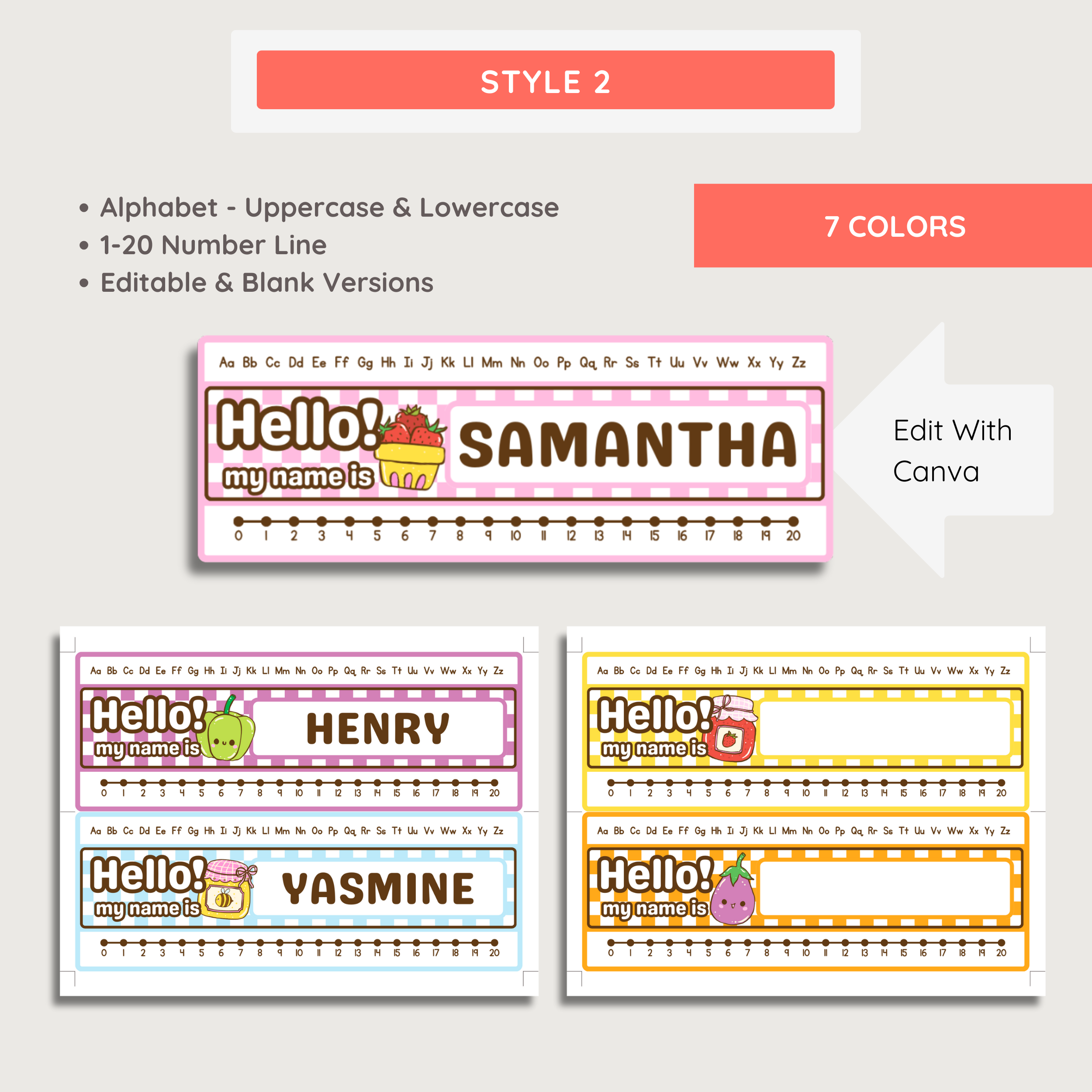 Printable Student Name Desk Tag Plates: Elementary Kids Desk Labels, Farmer's Market Classroom Decor Theme, Editable Template (Digital Download)