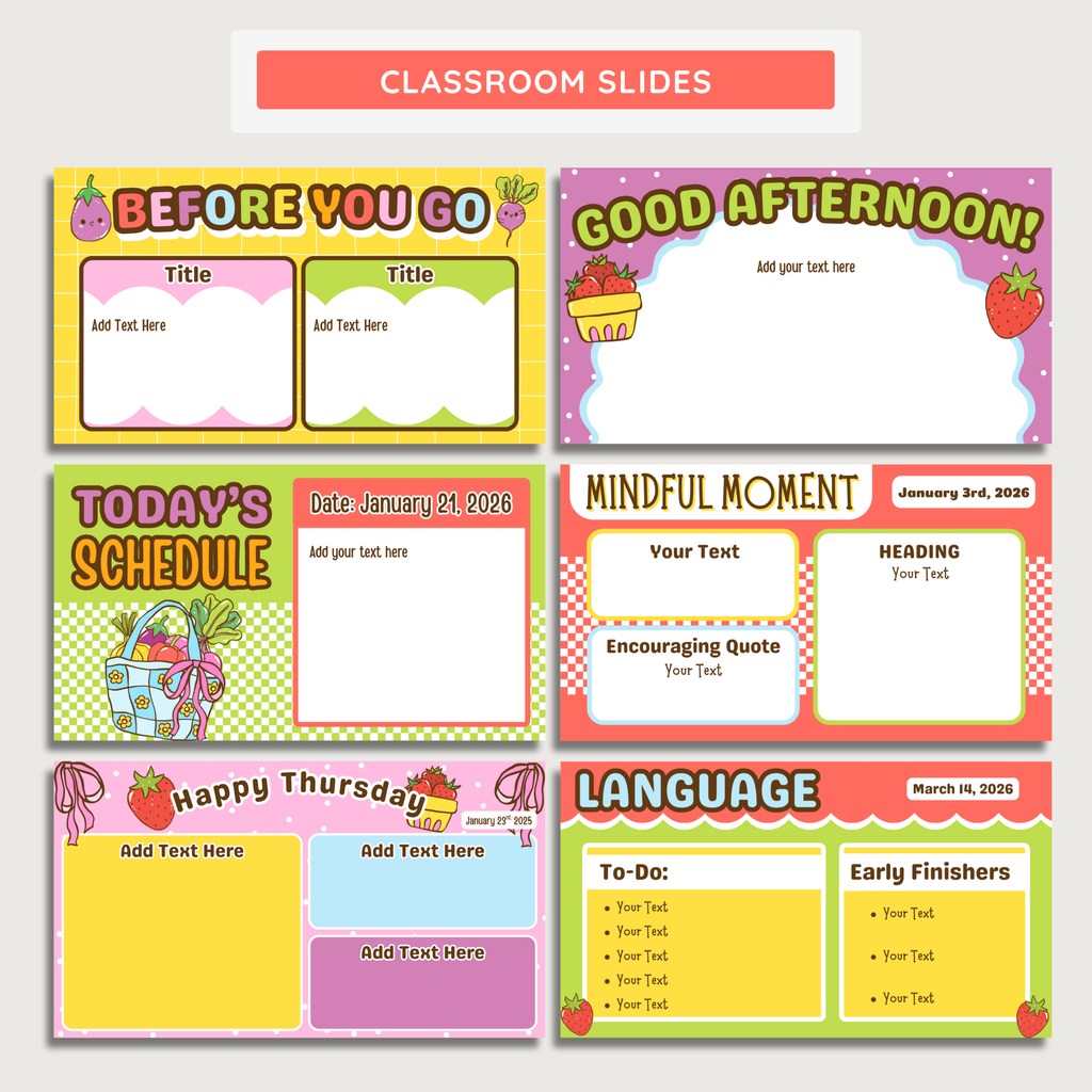 Farmer's Market Editable Classroom Slides: Canva Template (Digital Download), Teacher Daily Slide Presentations