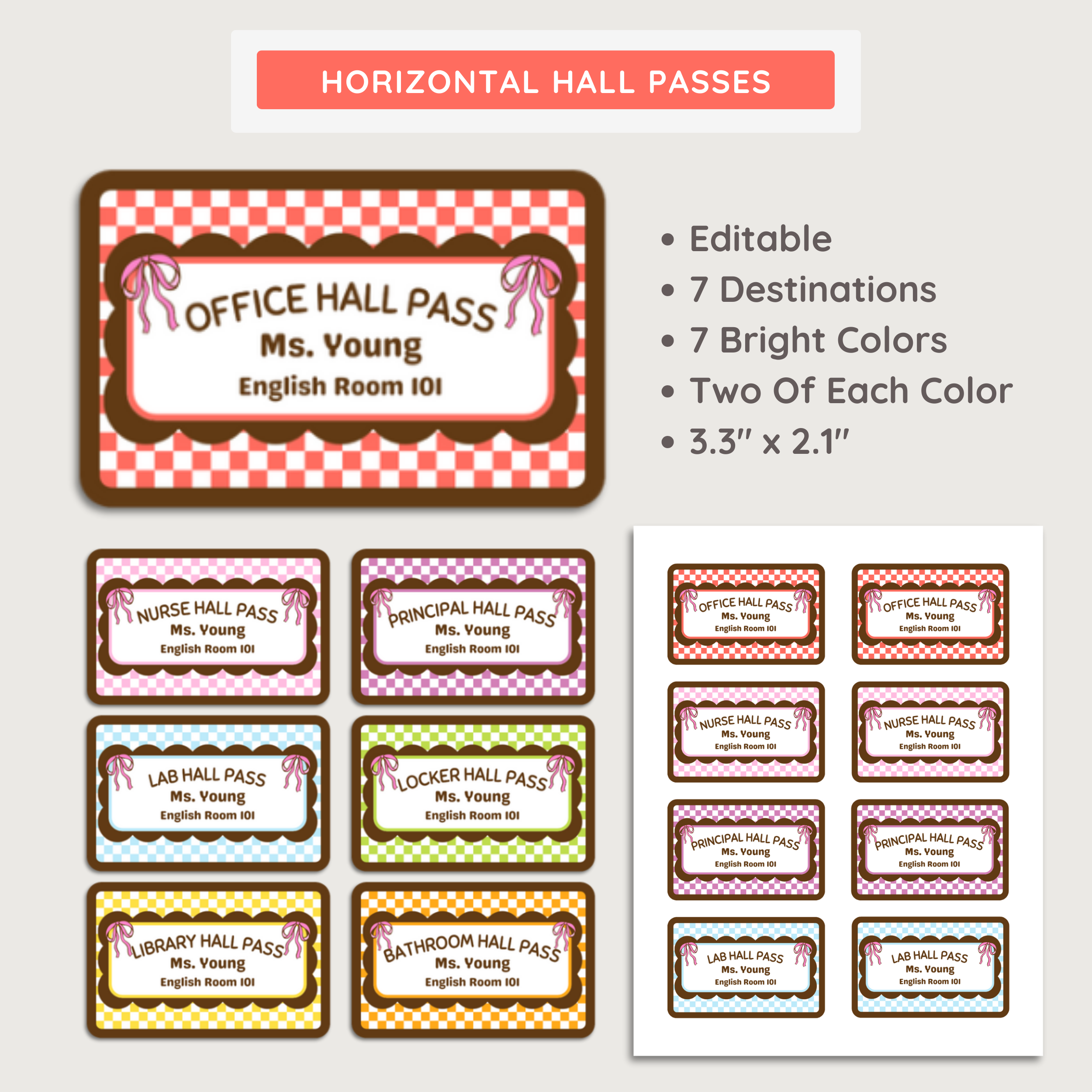 Printable Hall Passes: Farmer's Market Classroom Decor Theme, Editable Template (Digital Download)